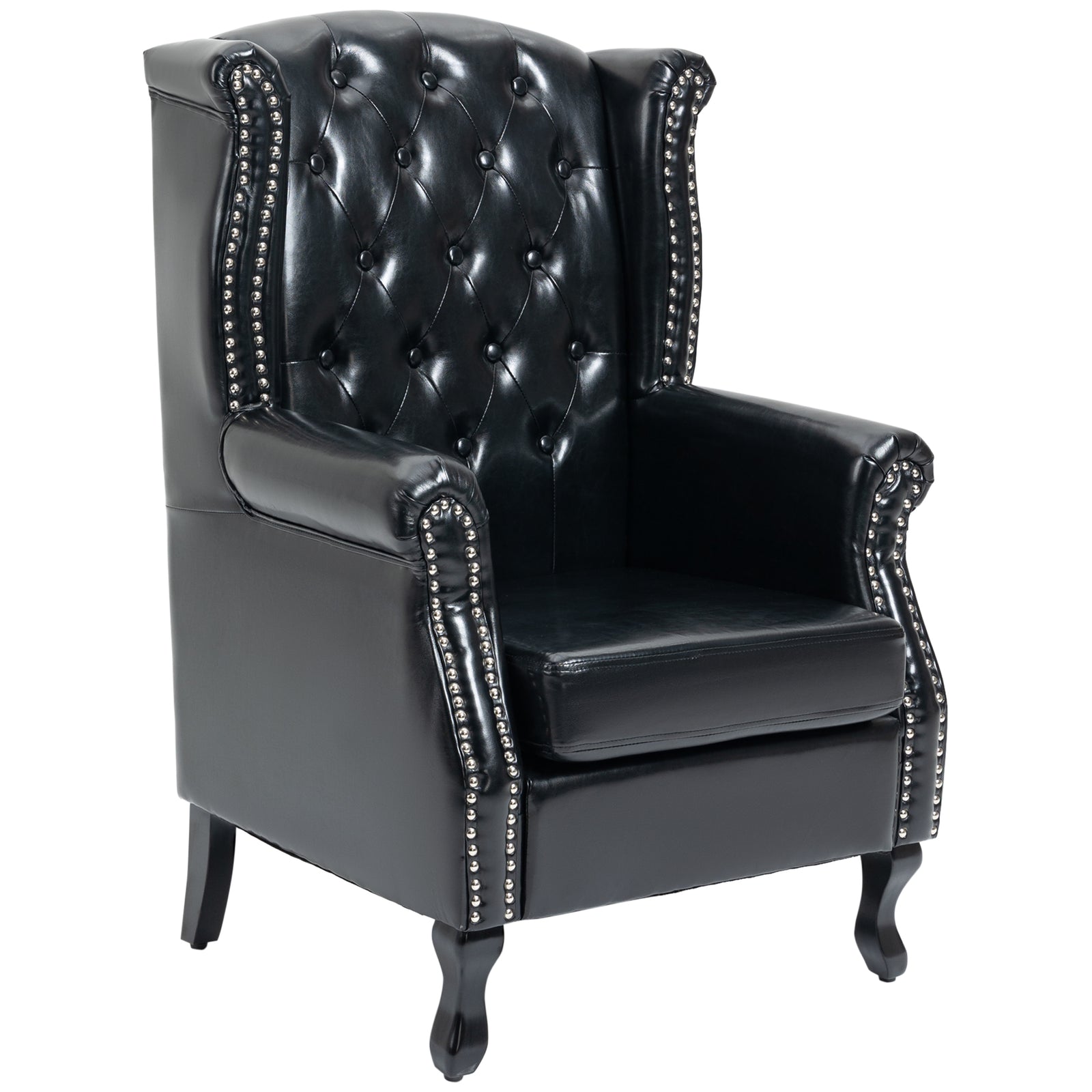 Chesterfield Style Wing Back Armchair Tufted Accent Chair | One Size | Black
