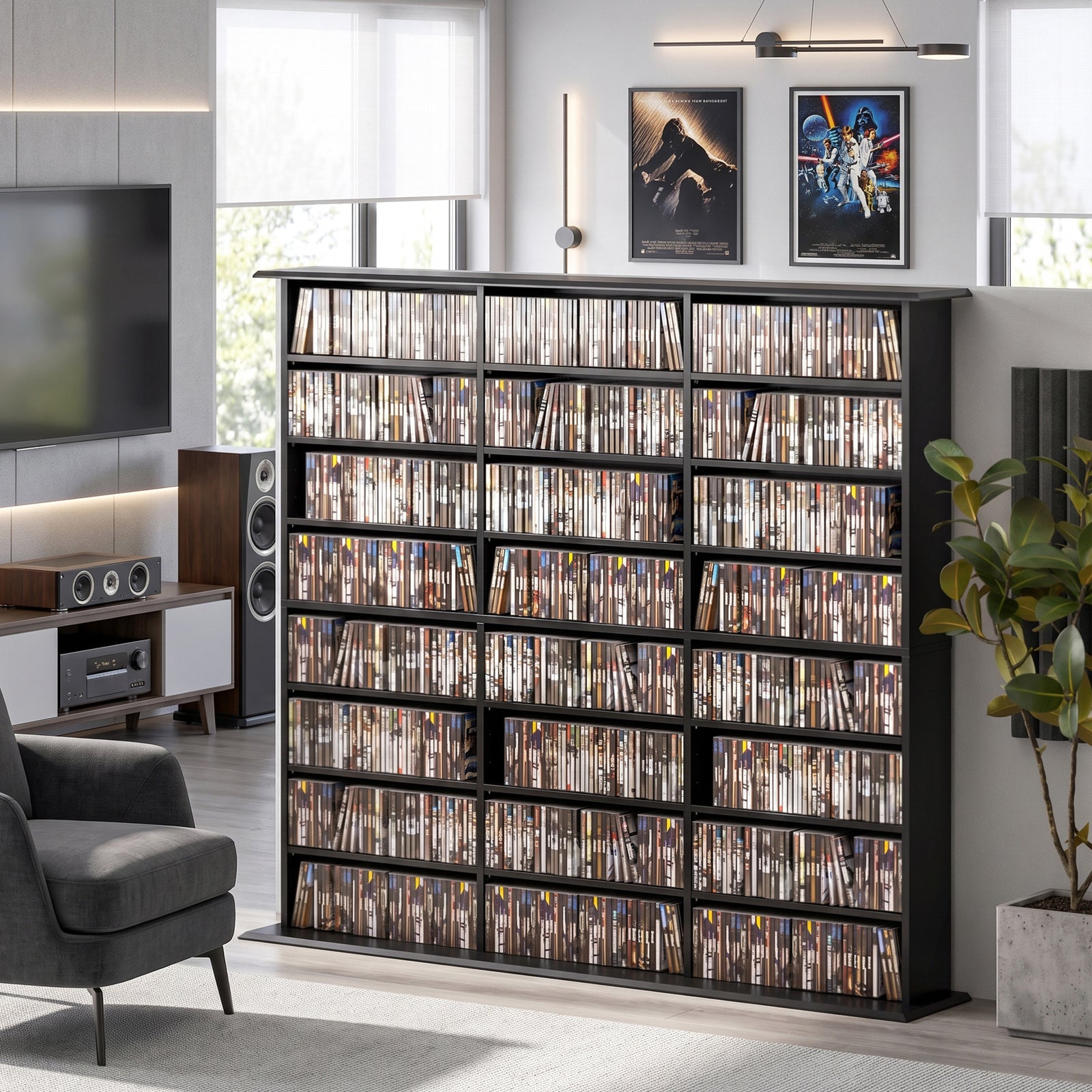 Dvd Storage Unit, Media Storage Shelf With 24 Compartments | Black