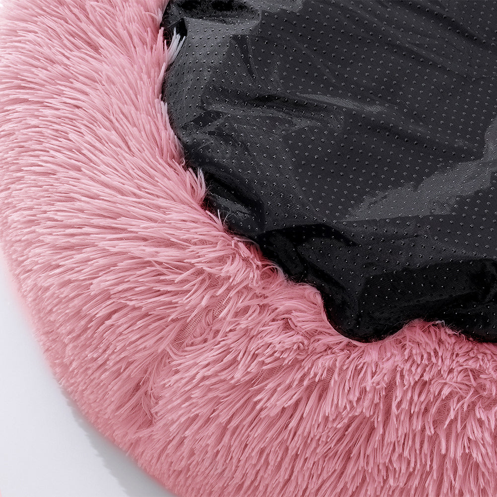 Dia 70cm Calming Round Donut Plush Dog Cuddler Bed Comfort Bed For Dogs | Pink