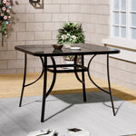 Metallic And Tempered Glass Garden Table With Parasol Hole Outdoor | Large | Black