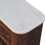 Beaumont Marble Shoe Bench, 2 Open Shelves, White and Brown
