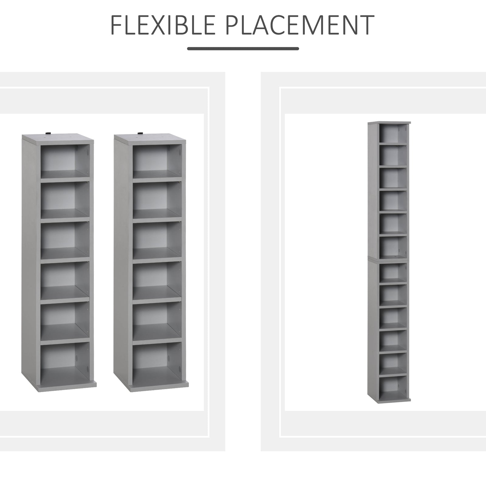 Set Of 2 Cd Storage Units With Adjustable Shelves | One Size | Gray