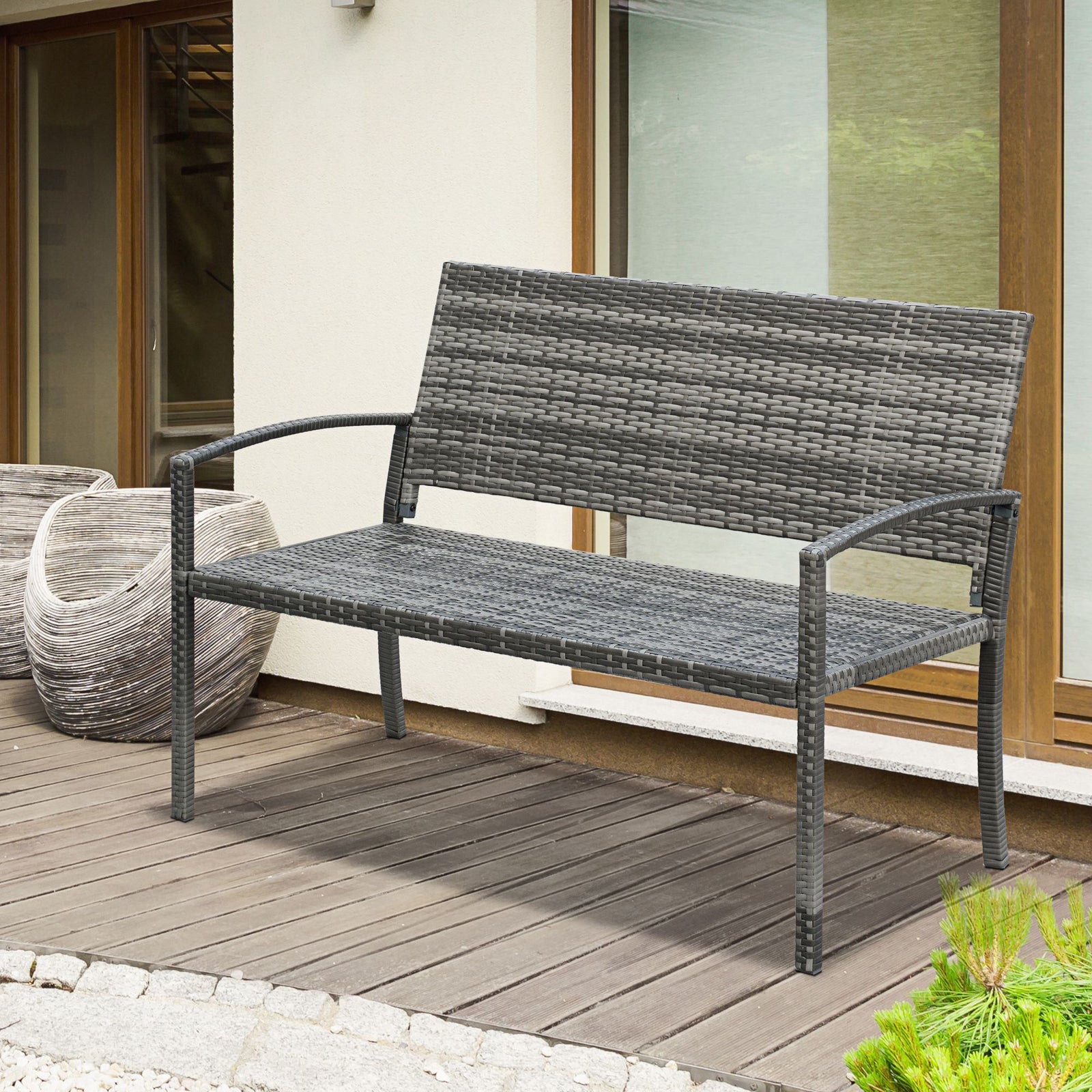 Patio Rattan 2 Seater Garden Bench Love Seater Garden | Gray