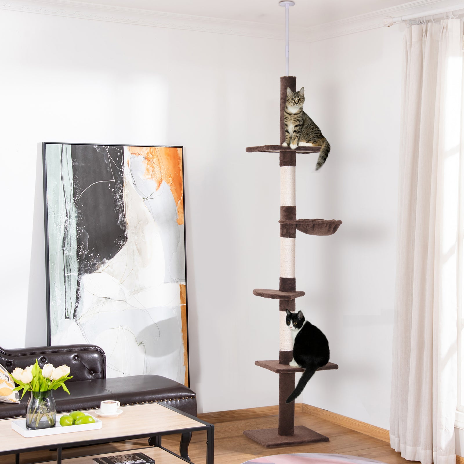Floor To Ceiling Cat Tree For Indoor Cats 5-tier Kitty Tower | Brown