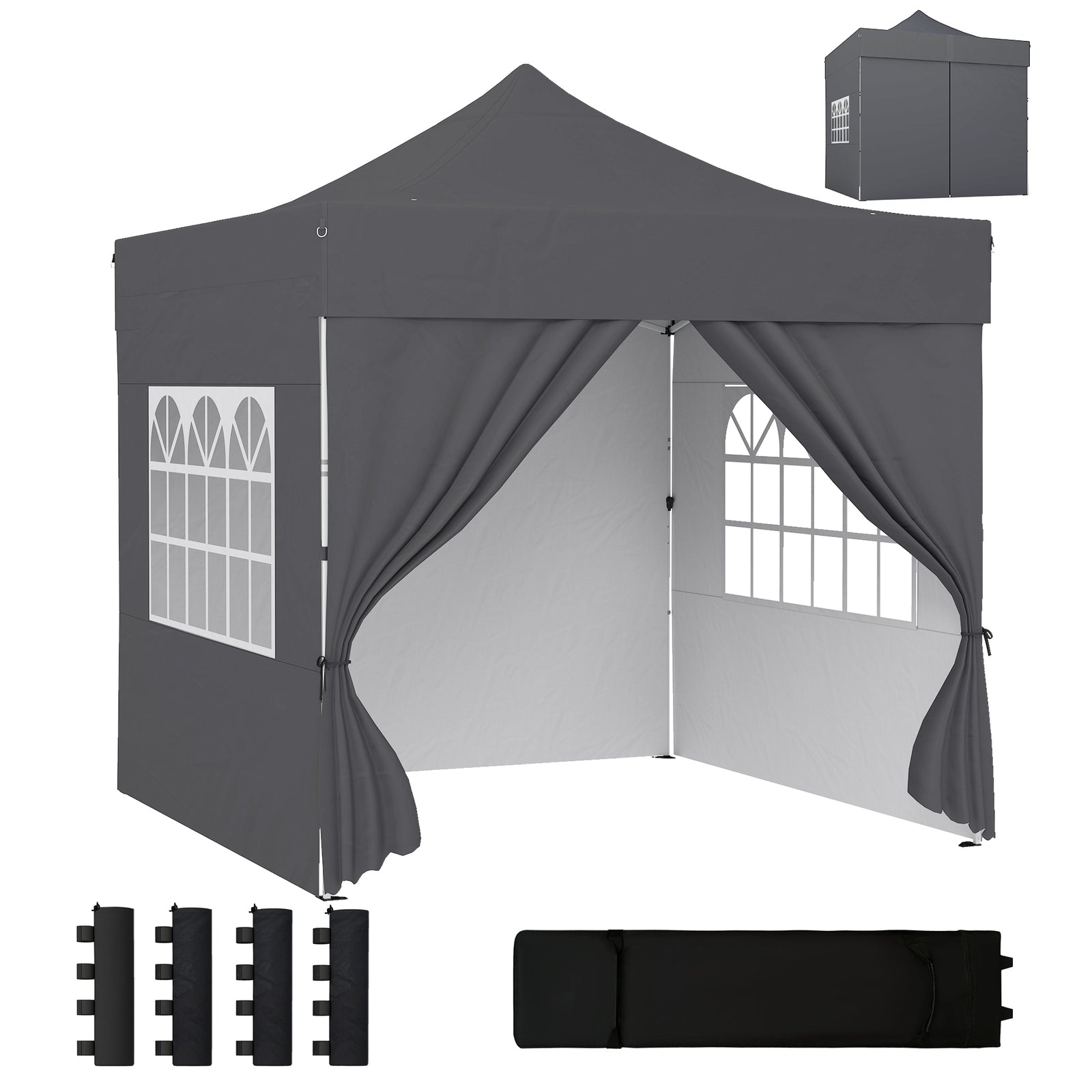 3 X 3 M Heavy Duty Pop Up Gazebo With Sides, Upf50+ Marquee Gazebo | Dark Grey