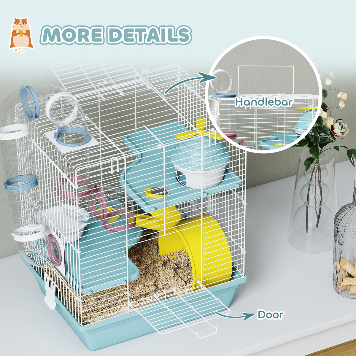 PawHut Hamster Cage, Gerbil Cage For Dwarf Hamsters, 34.5 X 27.5 X 41 Cm