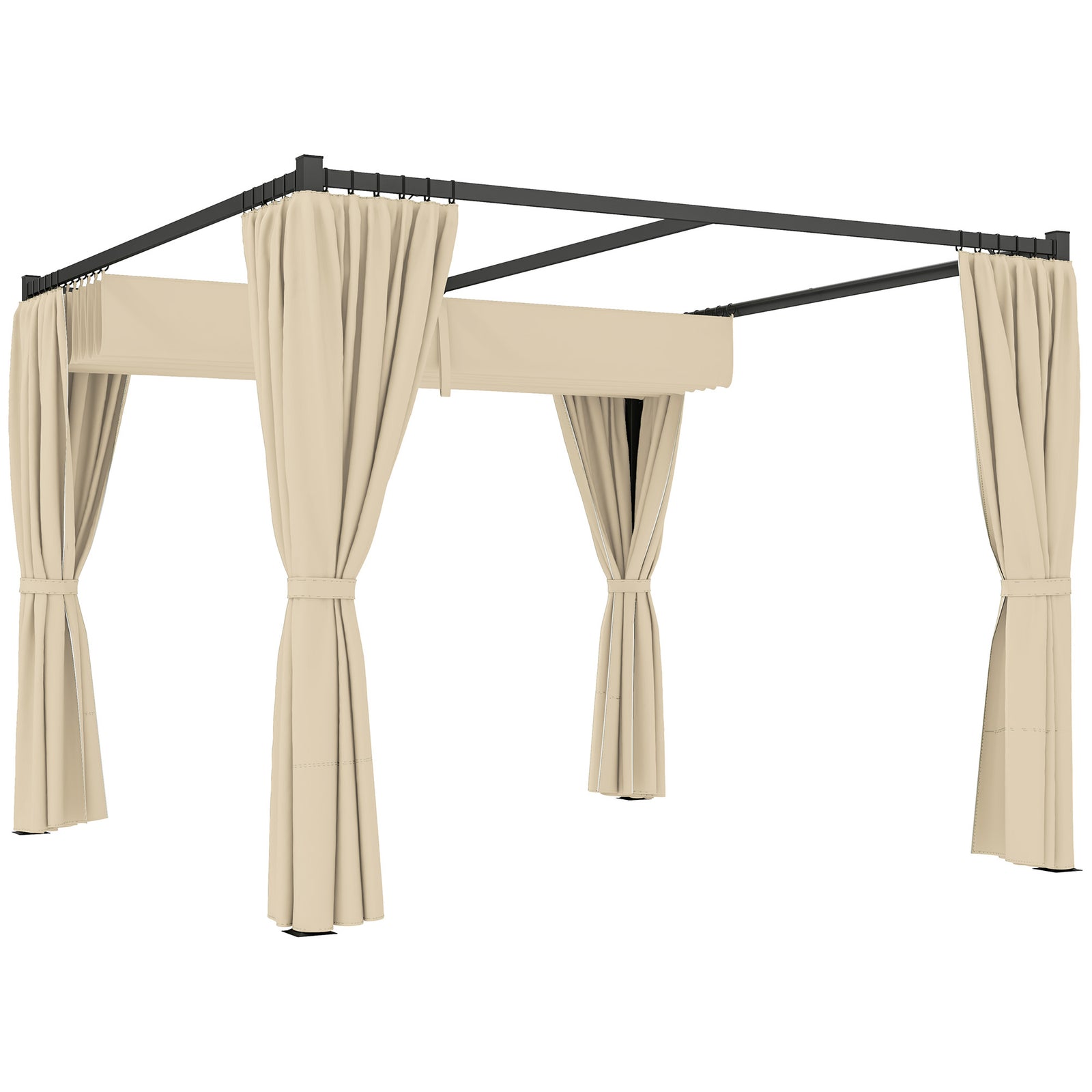 3 X 3(m) Pergola With Retractable Roof And Curtains | Khaki