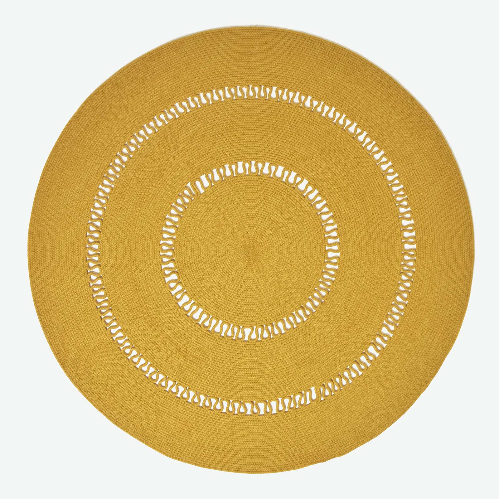 Crochet Braided Round Rug | 120cm | Mustard