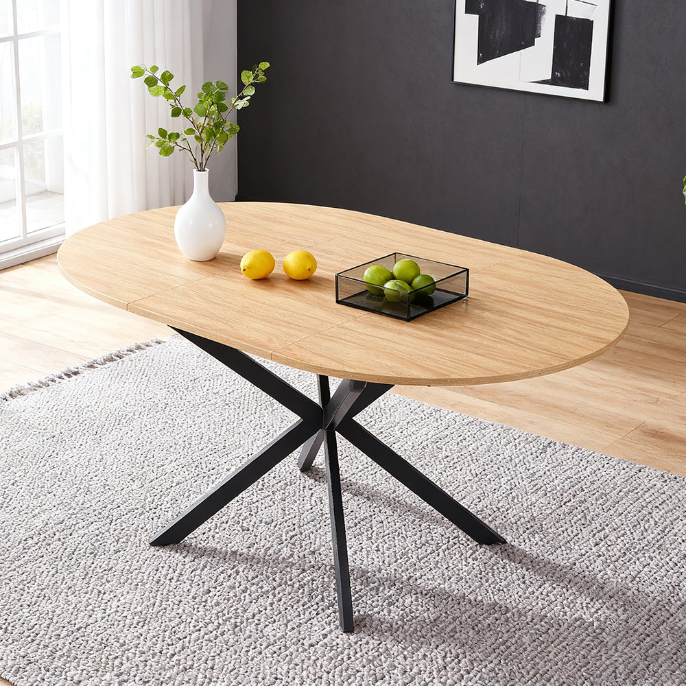 Extendable Dining Table With Melamine-faced Mdf Tabletop And Metal Legs
