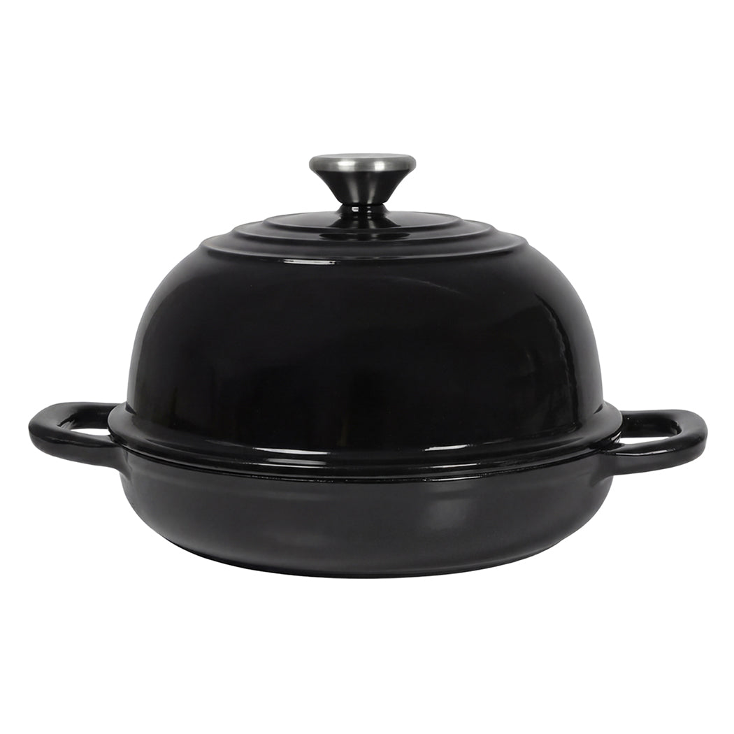 Cast Iron Enamelled Dutch Oven Bread Baking Pot Casserole Dish Round 24cm | Black