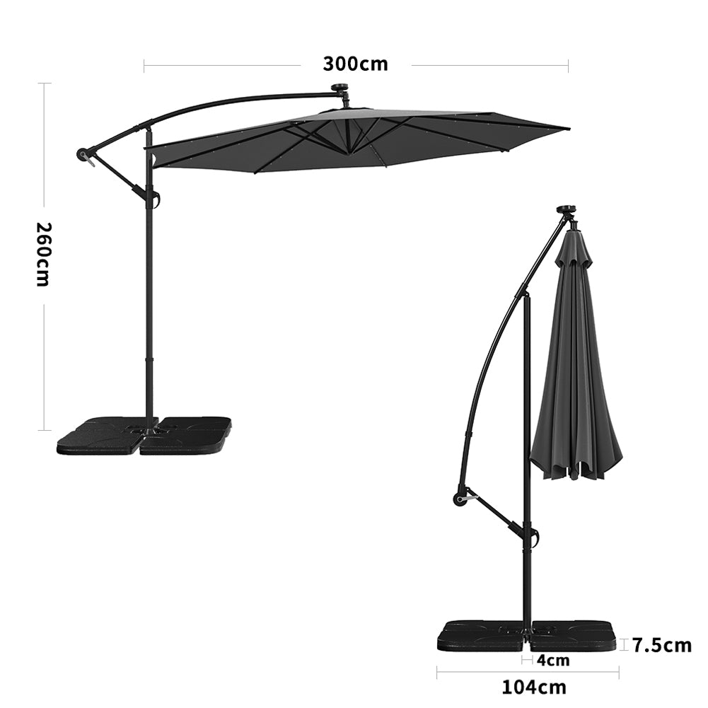 3m Large Banana Cantilever Patio Parasol For Outdoor Sunshade And Rain With A Cross Base And A Square Base