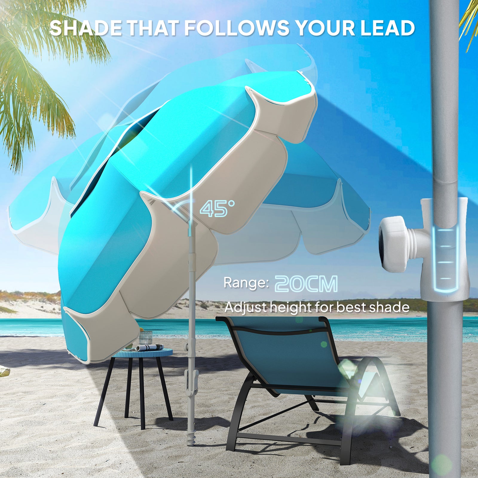 Beach Umbrella, Portable With Sand Anchor | Blue