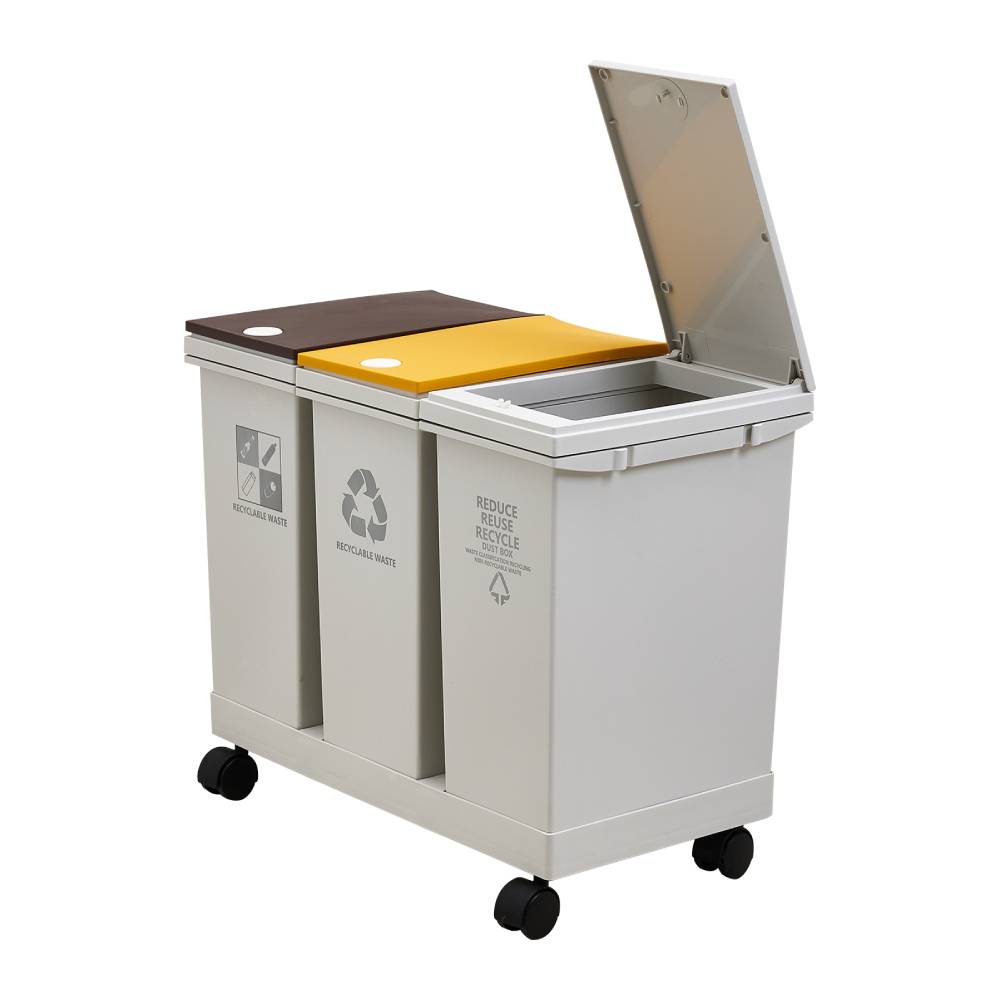 36l/60l 3-compartment Trash Can With Lids And Wheels Dry And Wet Waste Separation Rolling Kitchen Recycling Bin | Small