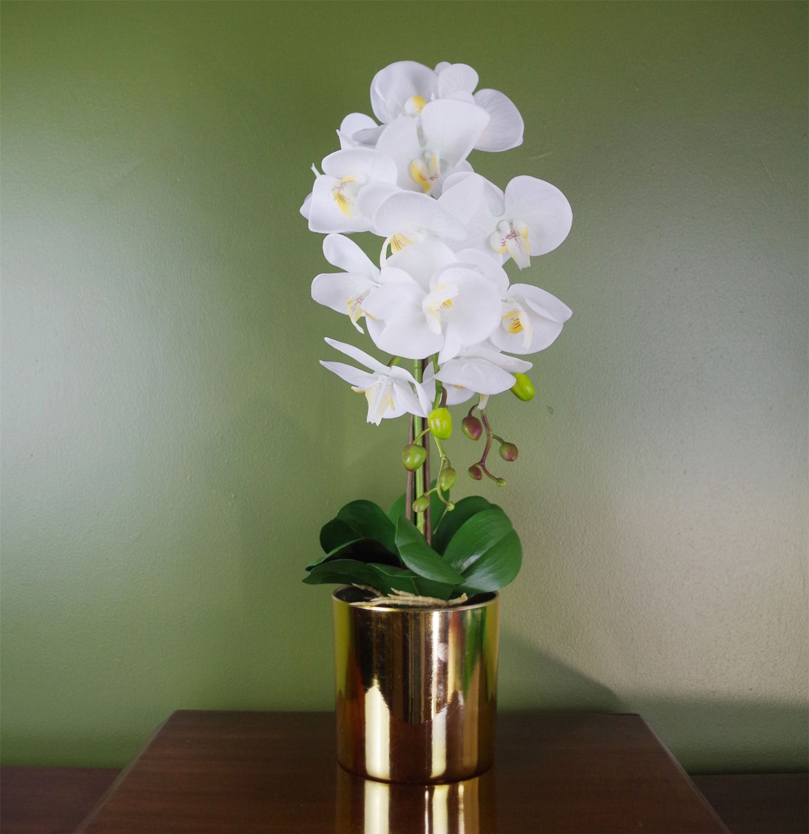 52cm Artificial Orchid Large White And Gold