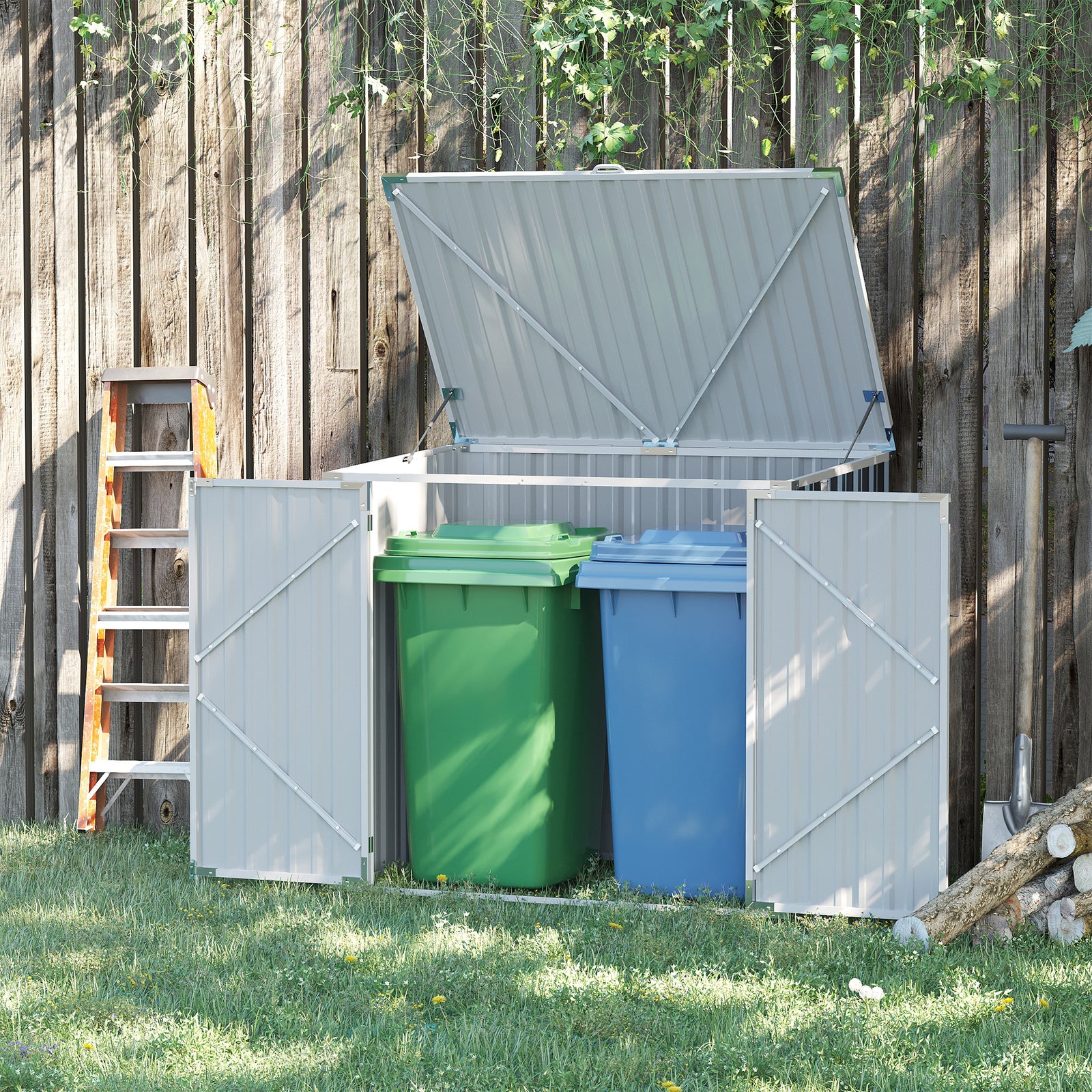 5ft X 3ft 2-bin Steel Storage Shed With Double Locking Doors