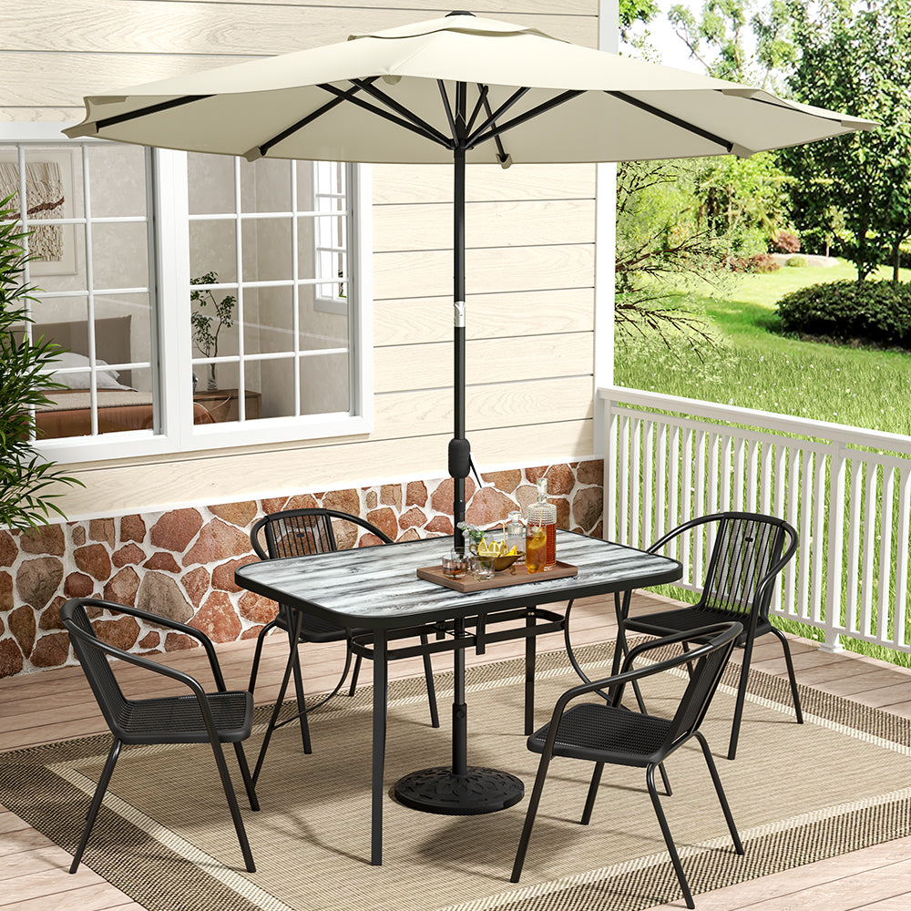 5 Pcs Garden Dining Set Coffee Table With Pe Rattan Chairs with Parasol Hole