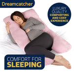 Pregnancy Pillow, U Shaped Shredded Memory Foam Maternity Cushion Machine Washable & Removable Velvet Cover | L | Pink