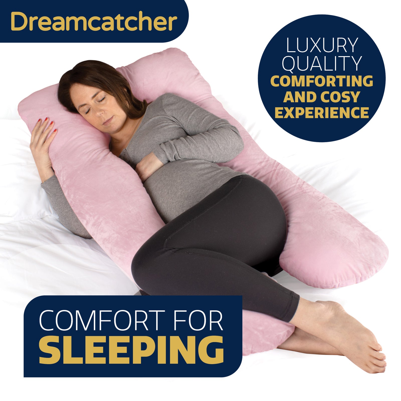 Pregnancy Pillow, U Shaped Shredded Memory Foam Maternity Cushion Machine Washable & Removable Velvet Cover | L | Pink