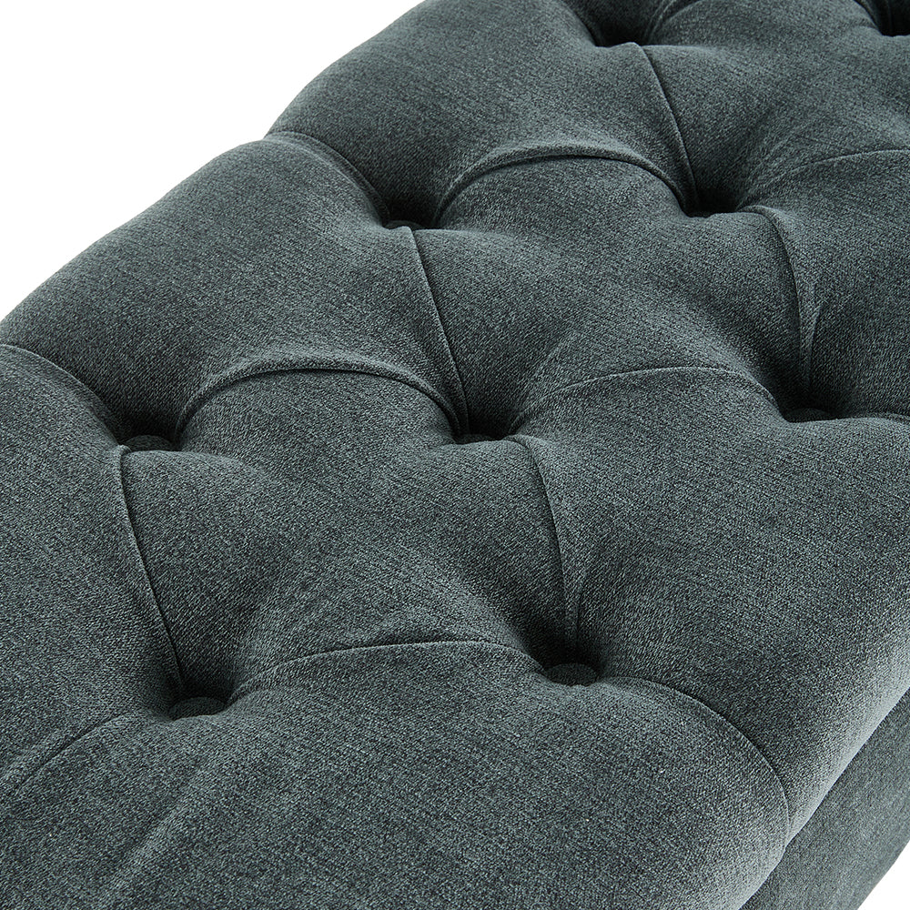 100cm W Linen Upholstered Storage Bench With Black Rubberwood Legs, Ottoman Seat With Hidden Compartment For Bedroom, Living Room, Entryway