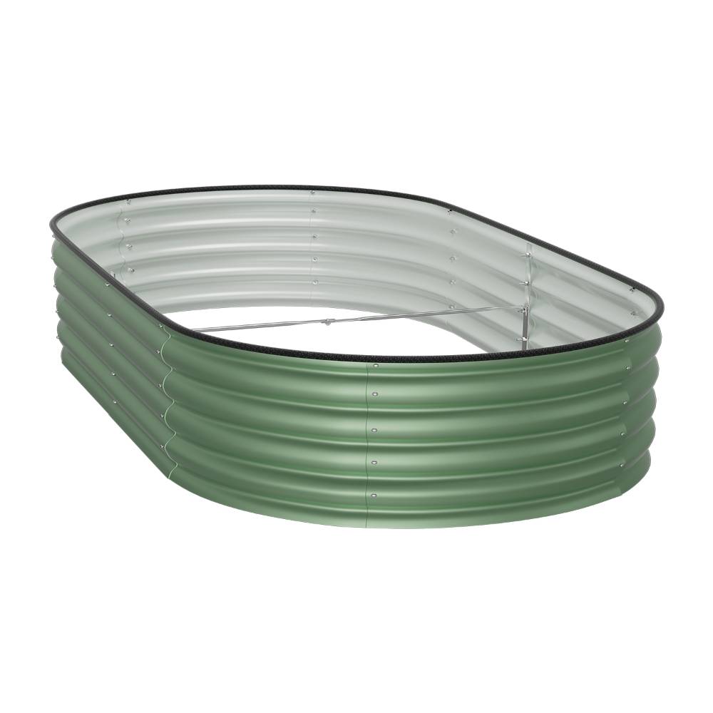160/240/320cm W X 80cm D X 42cm H Green Raised Garden Bed With Safety Edging & Ground Stakes Oval Galvanized Steel Planter For Backyard Gardening | Small | Light Green