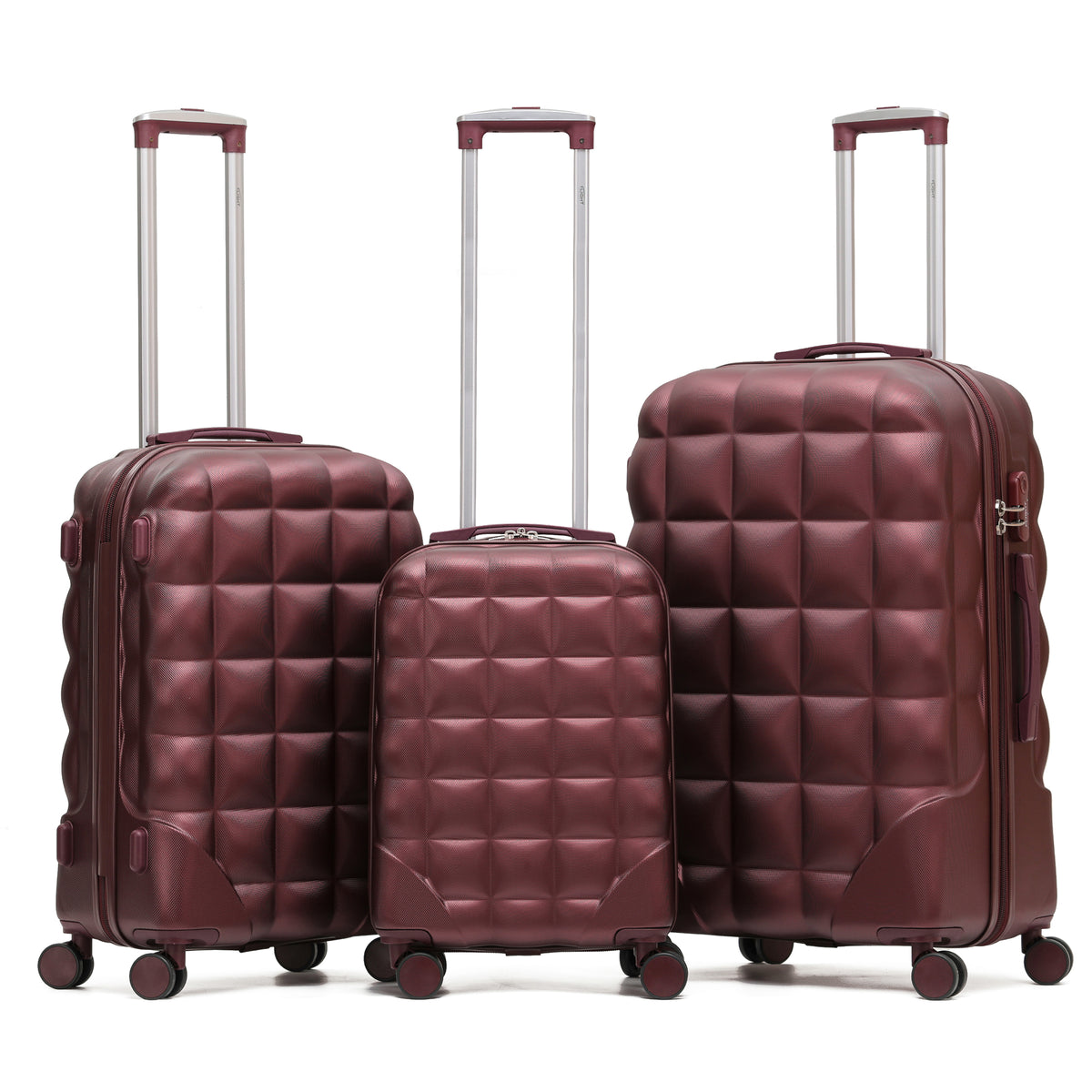 Set Of 3 Hard Case Bubble Design Check-in Size Suitcases Hold Luggage - Overhead Cabin Bag With Medium & Large Check-in 20kg+ Hold Suitcase | Set of 3 | Burgundy