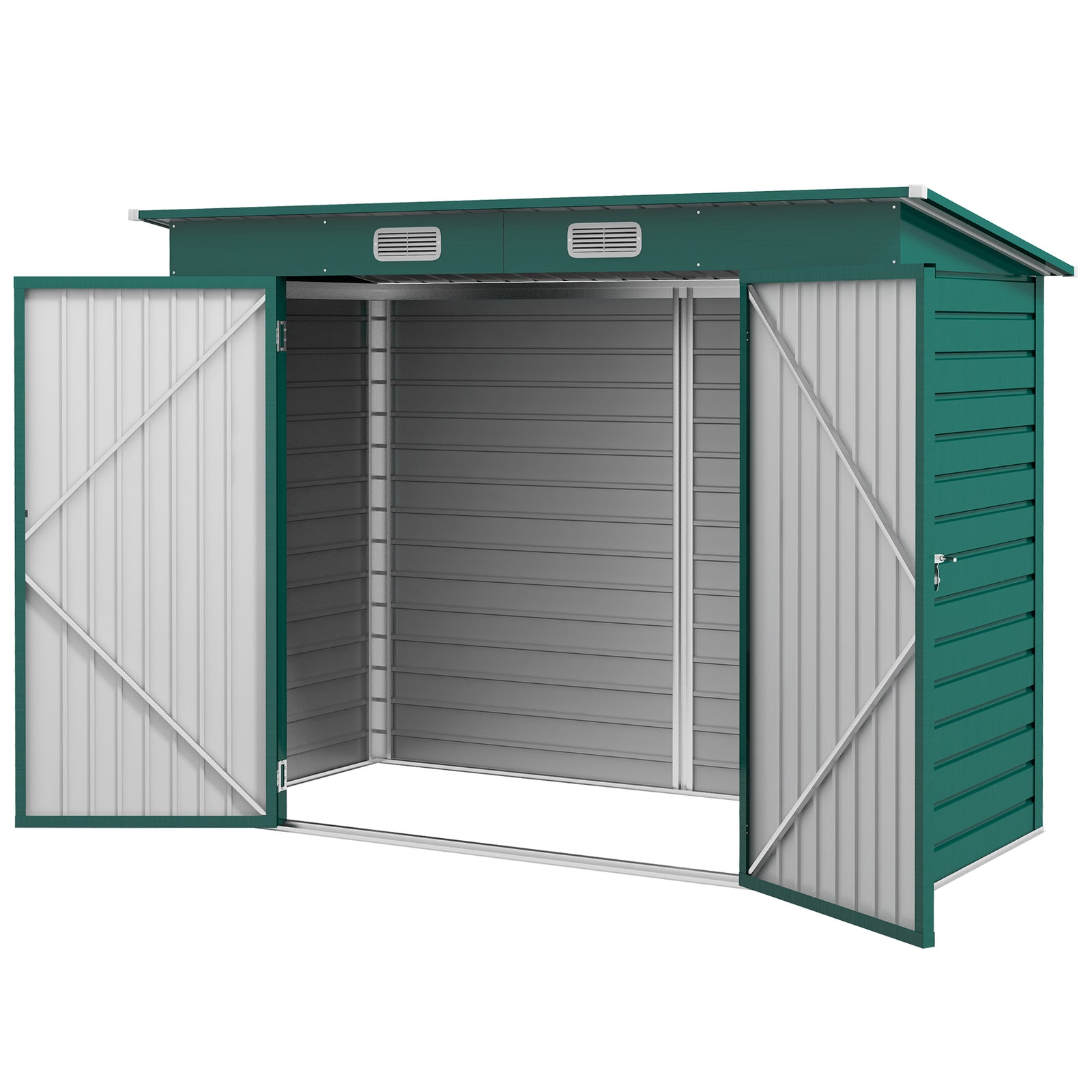 8 X 4ft Metal Garden Storage Shed With Doors And 2 Vents | Green