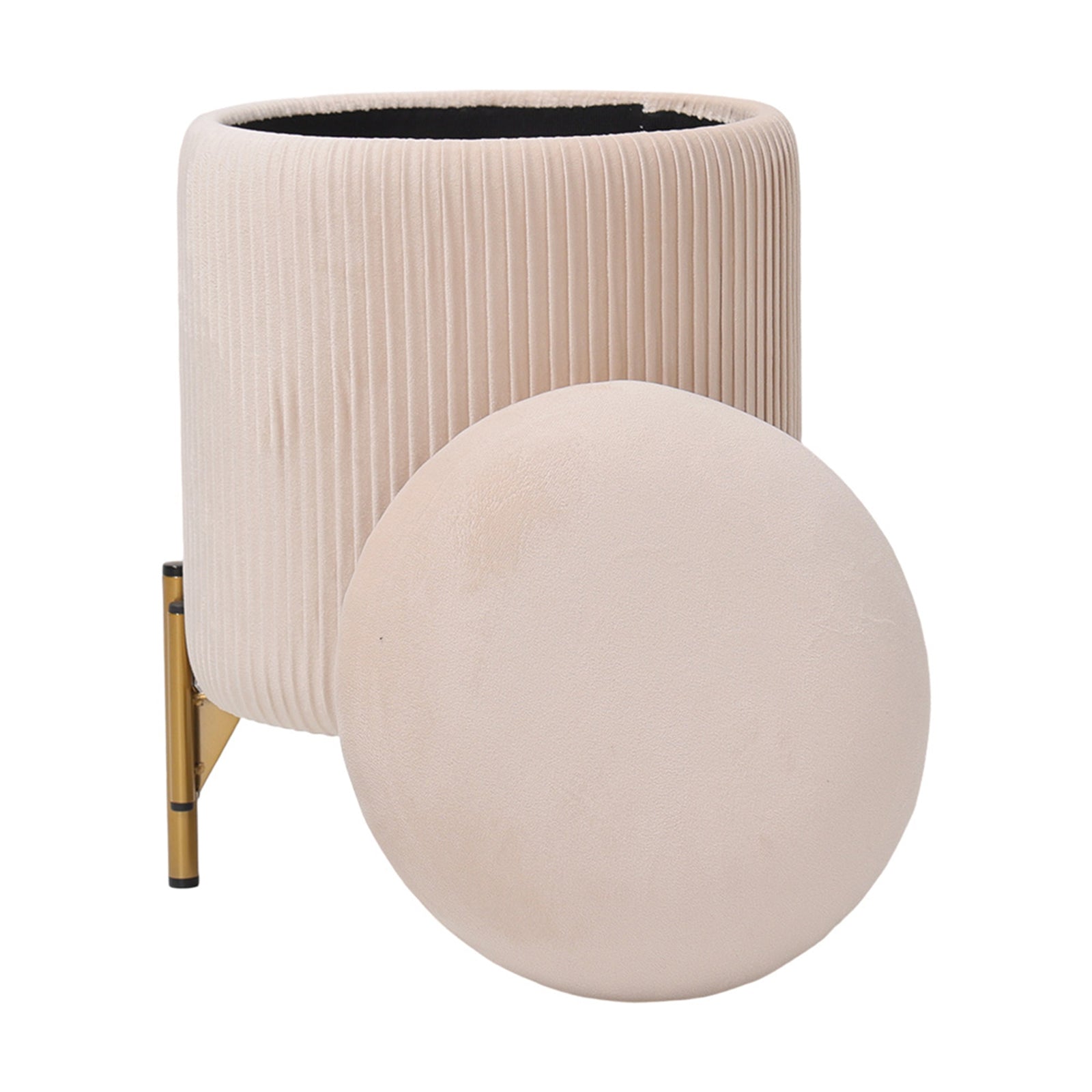 Modern Pleated Storage Ottoman With Metal Base | Beige