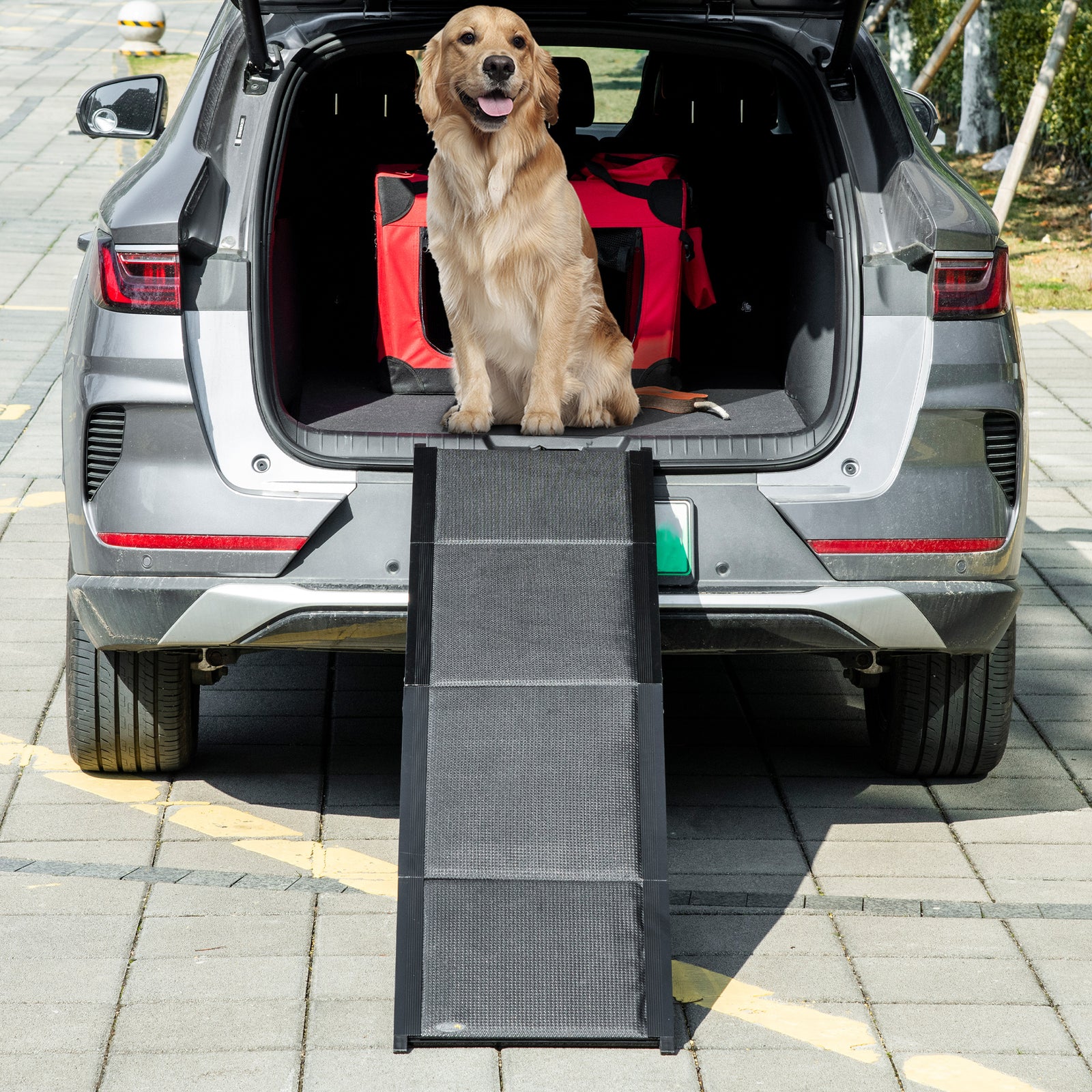 Pawhut Folding Dog Ramp For Xl Dogs W/ Non-slip Surface, Portable Car Pet Ramp