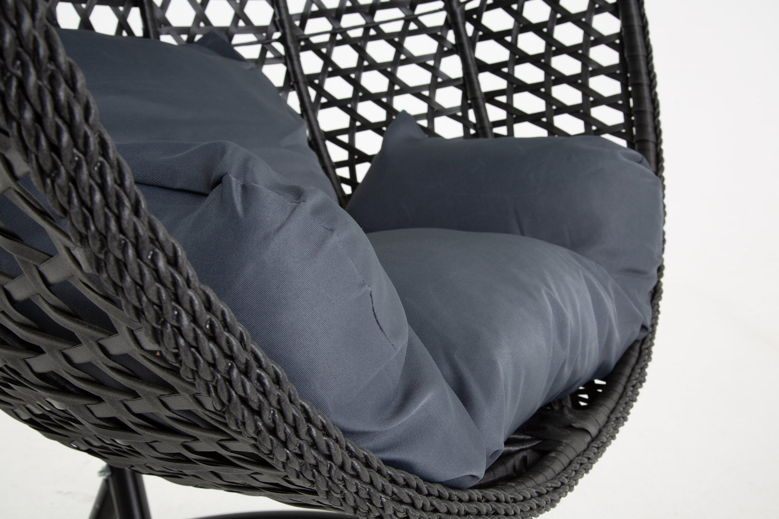 Luxurious Onyx Black Hanging Swing Pod Egg Chair With Deep Grey Cushions | 56 - 121cm | Charcoal Gray