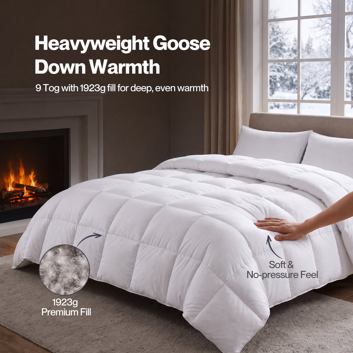 Duvet Goose Down Quilt 9tog 100% Cotton Cover Washable | King | White