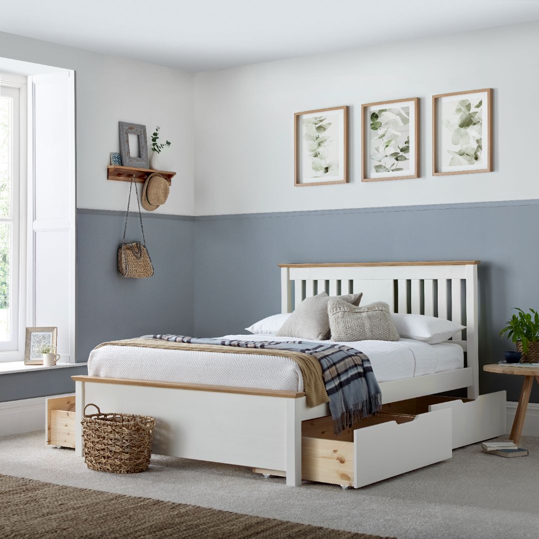 Chester White Wooden Bed With 4 Storage Drawers | Double | White