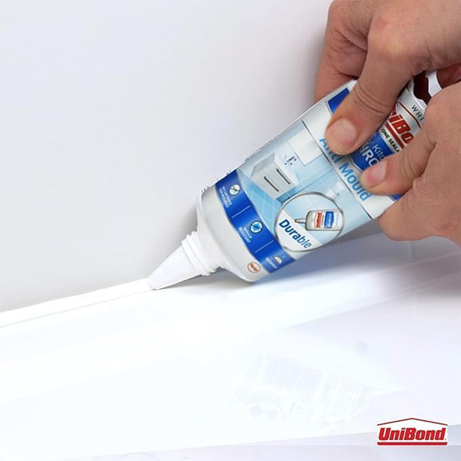 Unibond Silicone Sealant Anti-Mould & Waterproof for Kitchen & Bathroom, 50ml