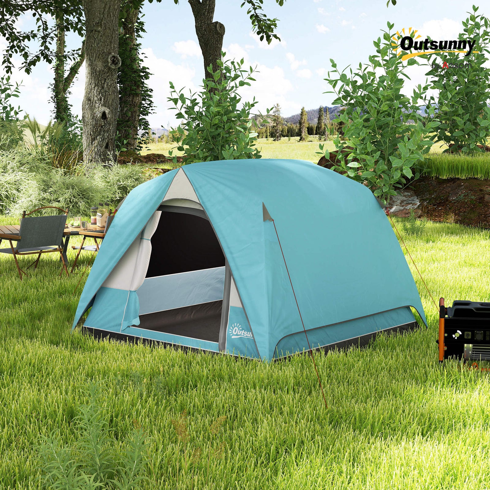 3-4 Person Dome Tent, Easy Setup, Mesh Windows | Light Blue