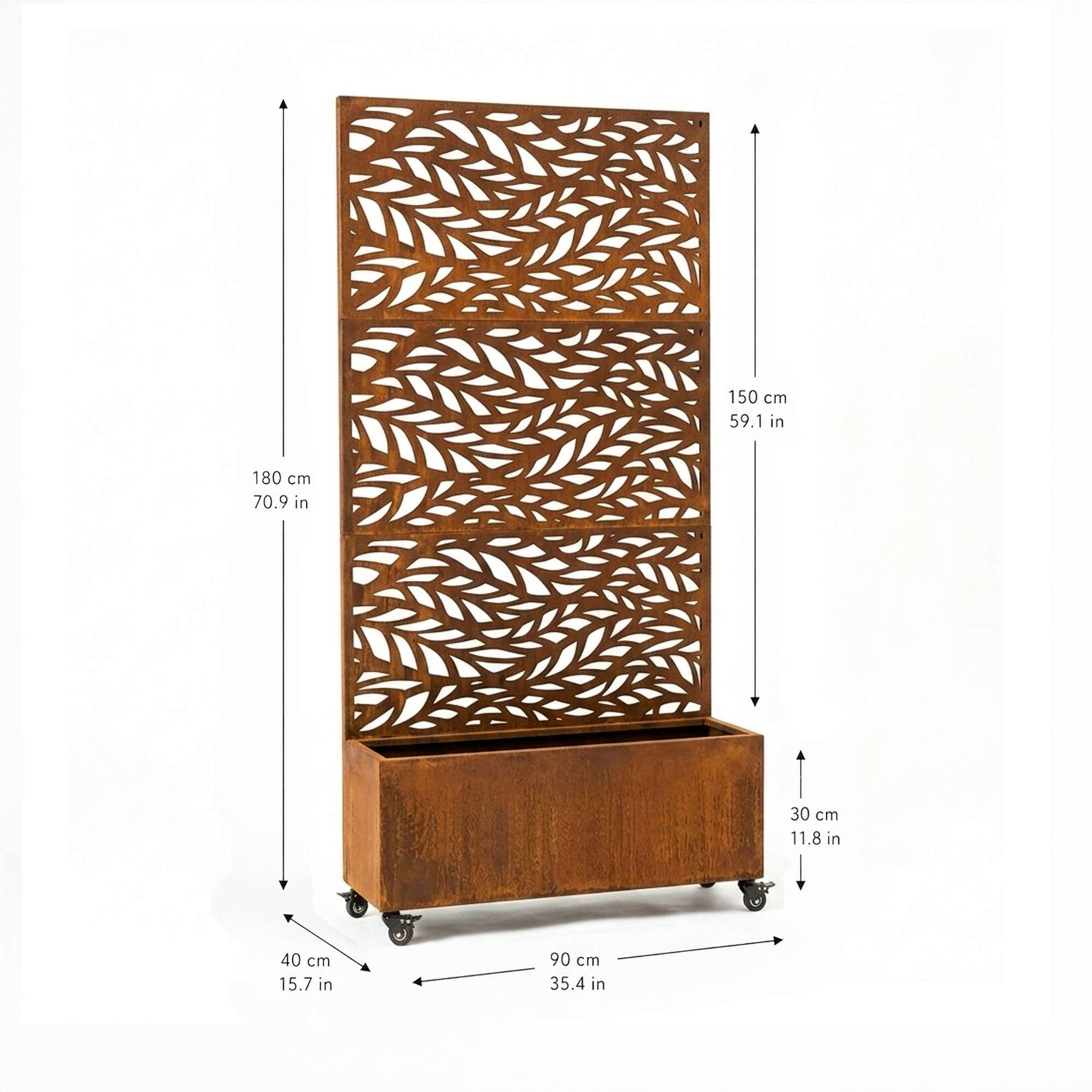 Metal Privacy Screen With Plant Pot - Leaf | Rust