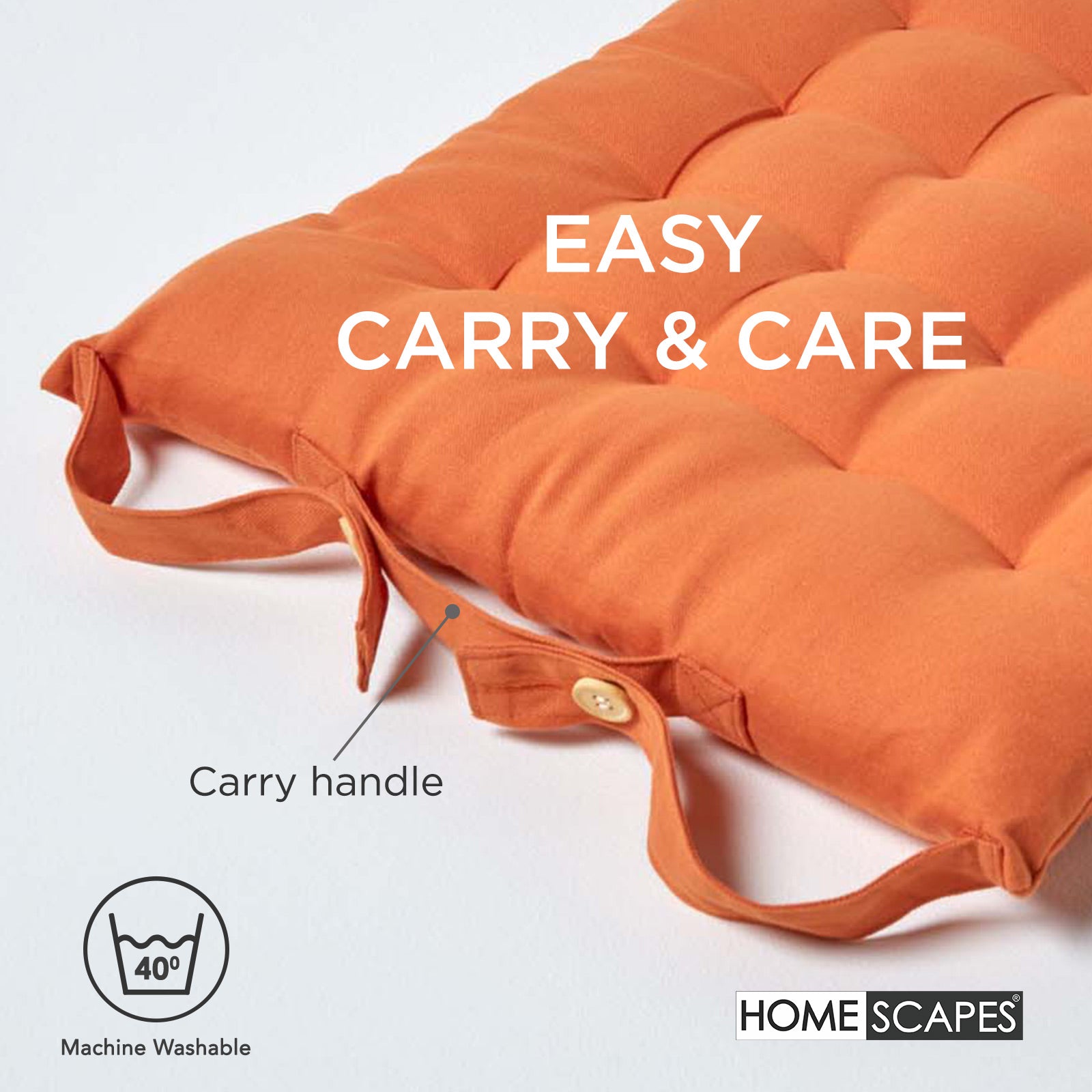 100% Cotton Seat Pads Plain Chair Cushions For Dining Room, Kitchen, Or Outdoor Garden Use | Set-of-6 | Burnt Orange