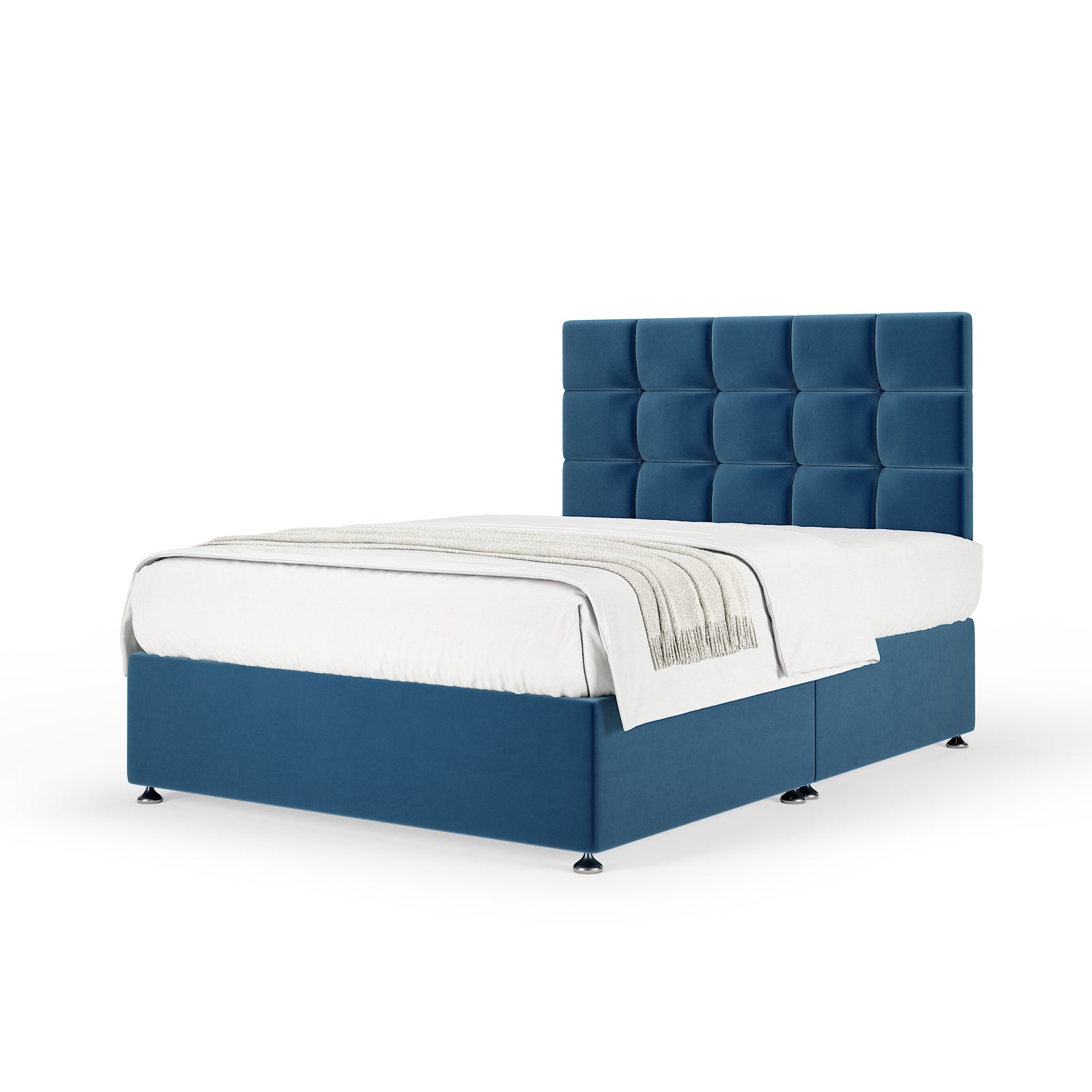 Plush Velvet Divan Base And Square Headboard | Small Single | Midnight Blue