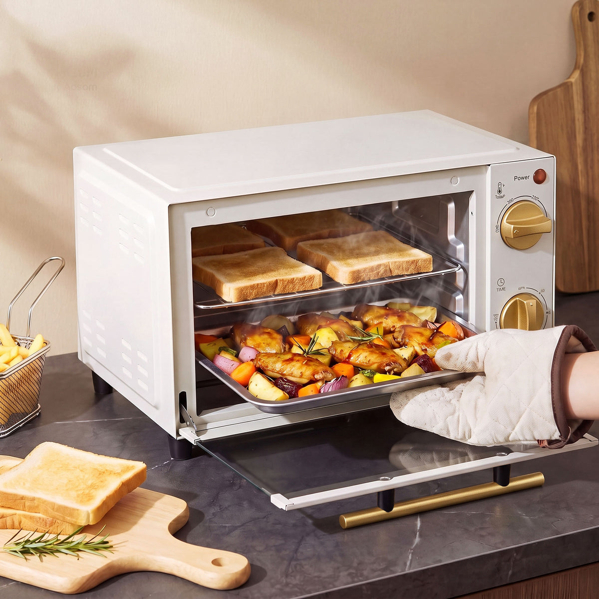 HOMCOM Mini Oven 9l Countertop Toaster Oven With Timer Control 750w White