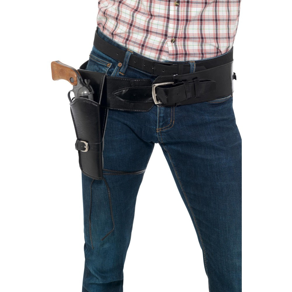Adult Faux Leather Single Holster With Belt, Black