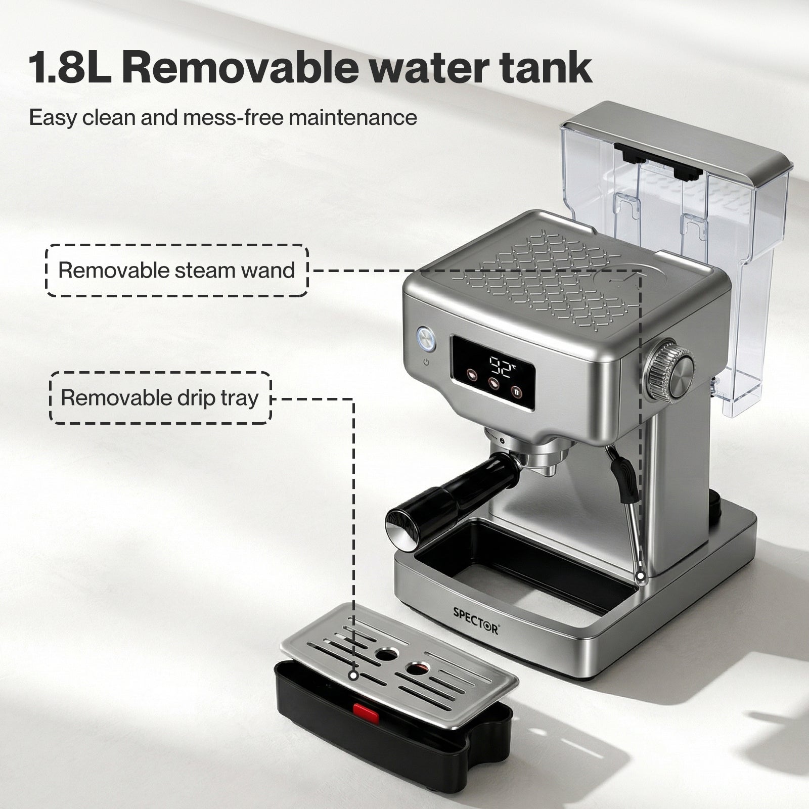 Spector 20 Bar Espresso Coffee Machine Maker Milk Frother Cappuccino Latte Cafe