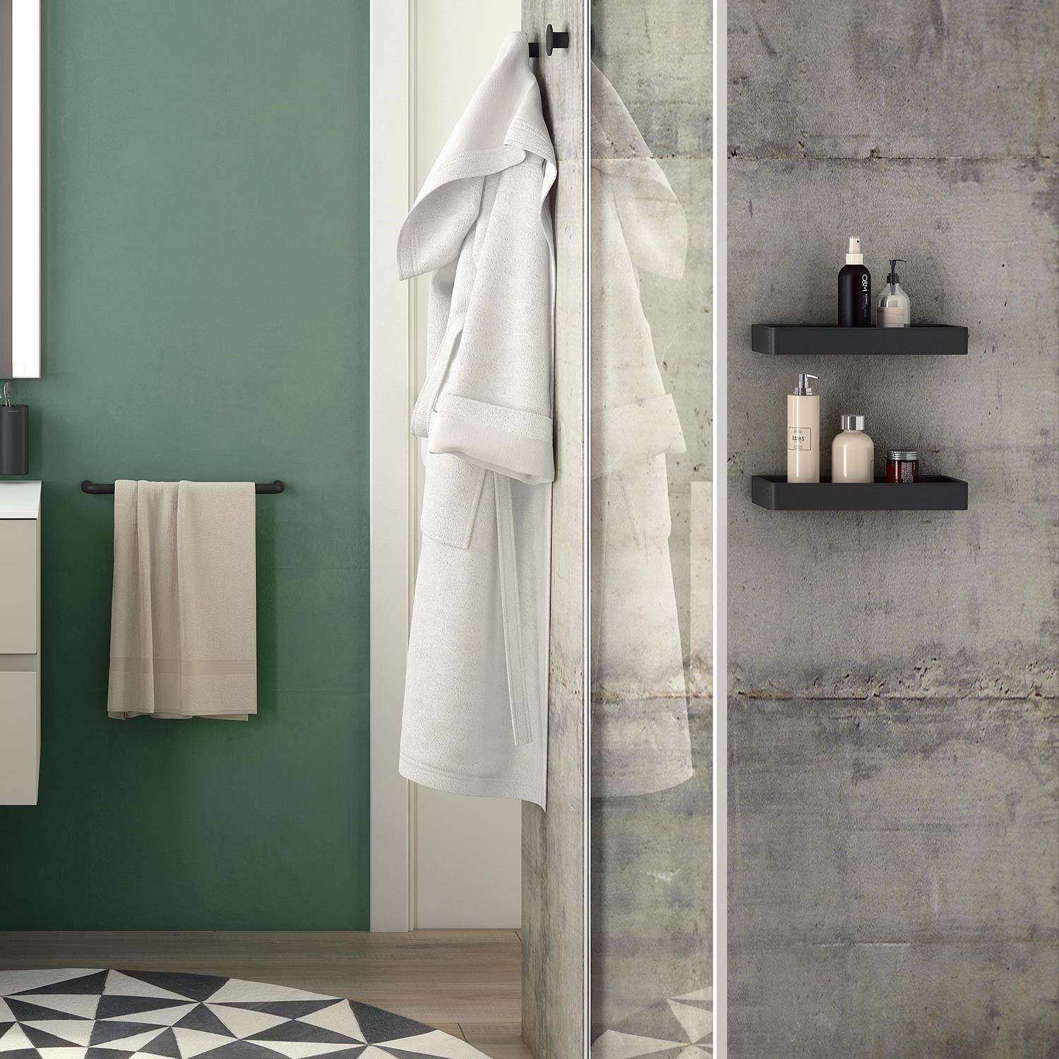 Bathroom Shelf Rectangular, 30 Cm Black Matt Metal & Plastic Wall-mounted