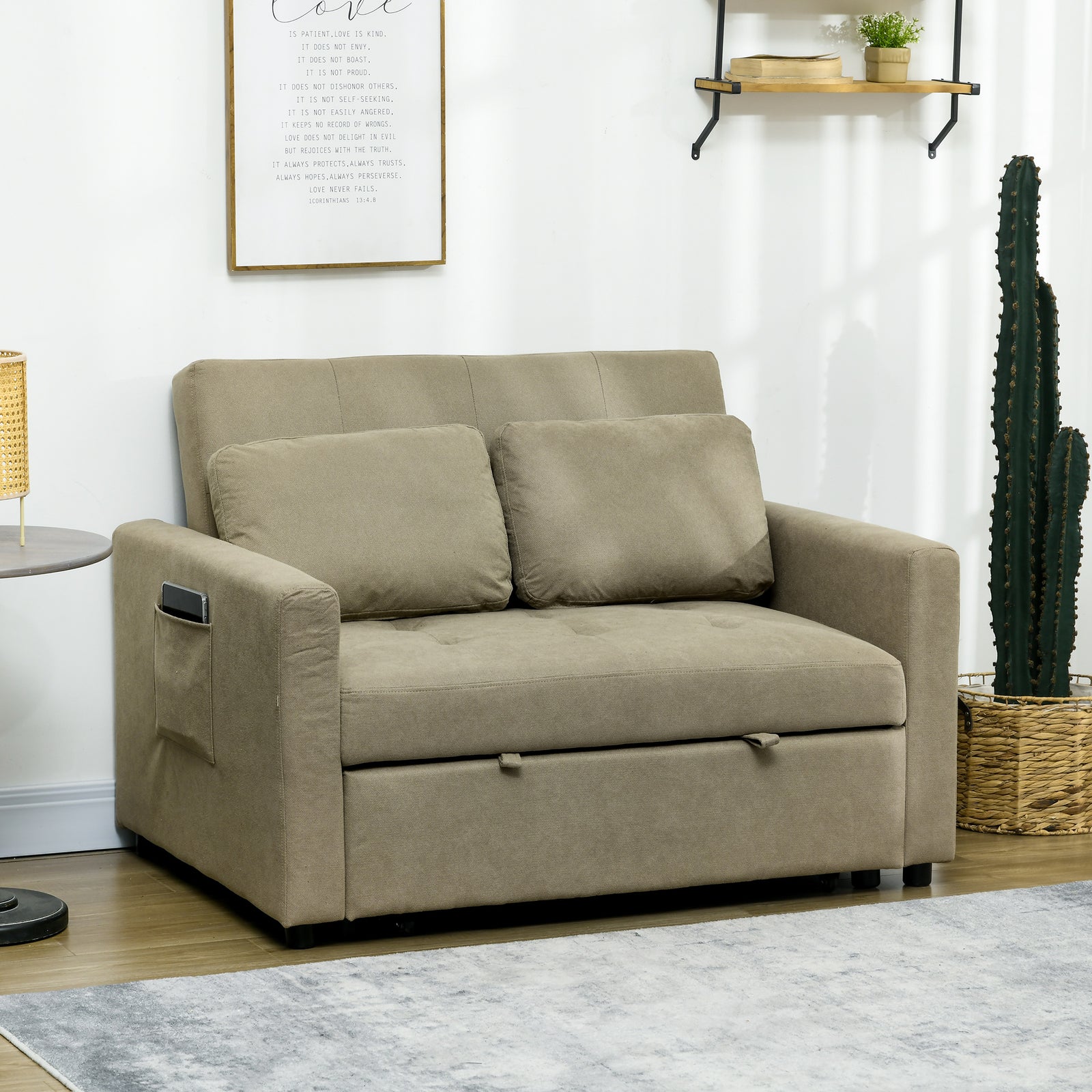 2 Seater Sofa Bed Convertible Bed Settee With Cushions | One Size | Brown