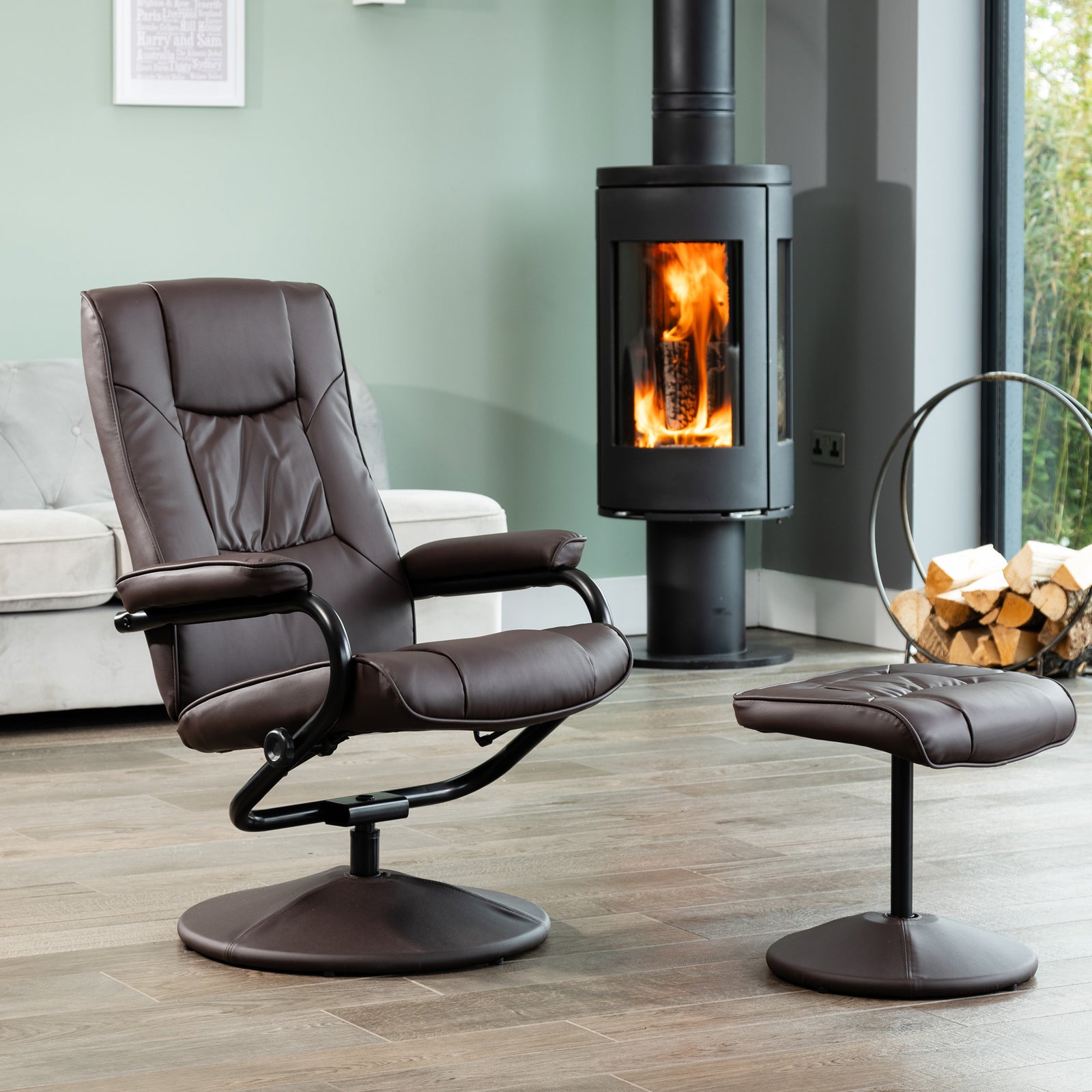 Gibson Swivel Recliner And Footstool | Brown