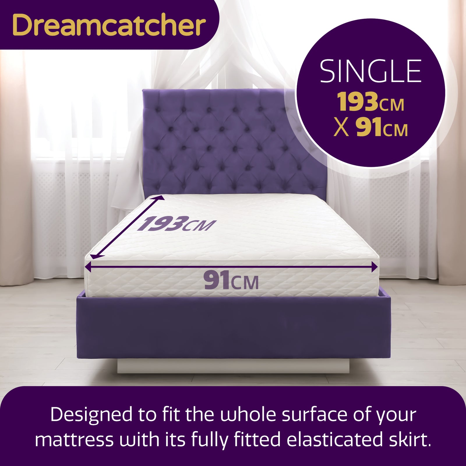 Electric Blanket Heated Fully Fitted Underblanket 3 Heat Settings, Machine Washable | Single | White