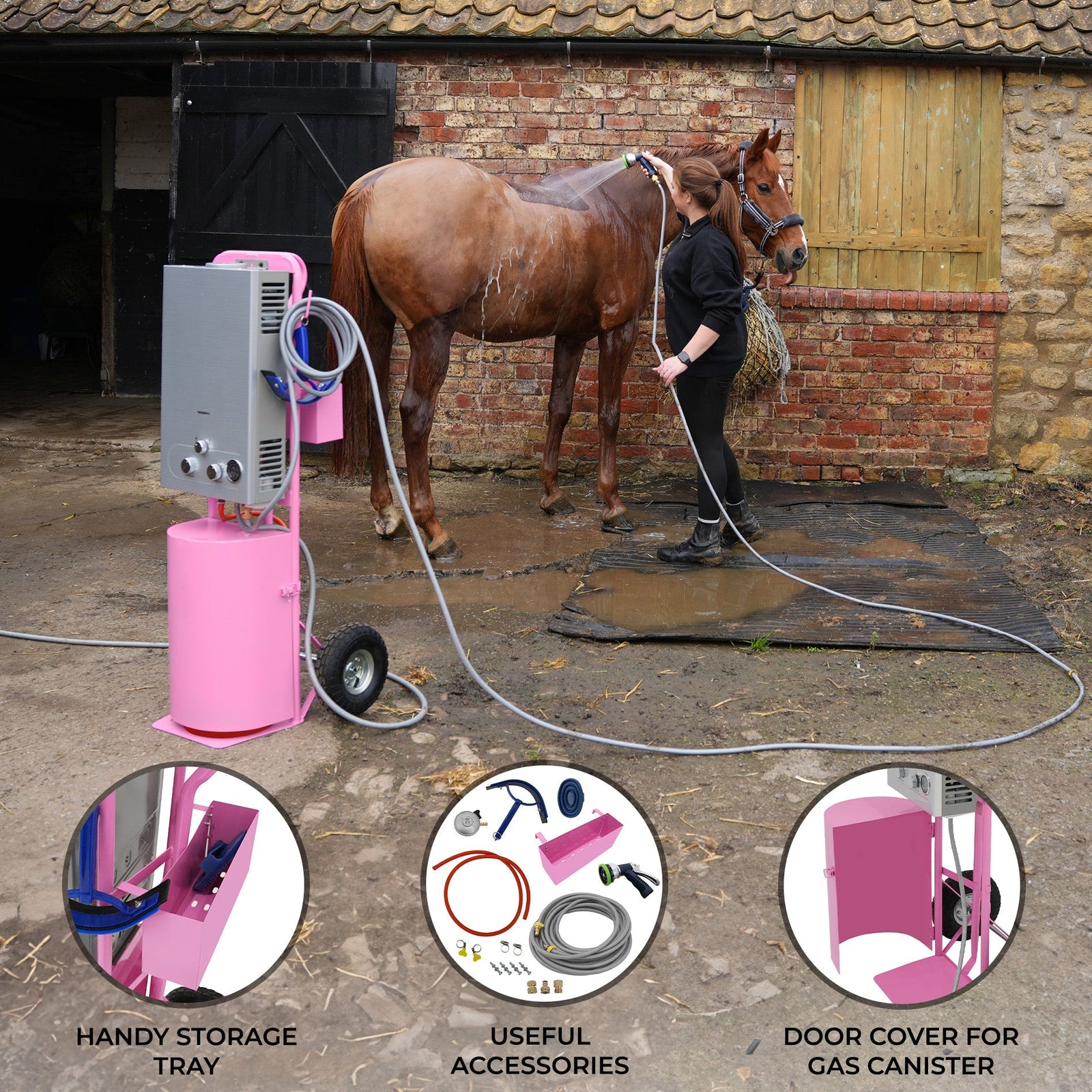Deluxe Portable Horse Shower | Pink