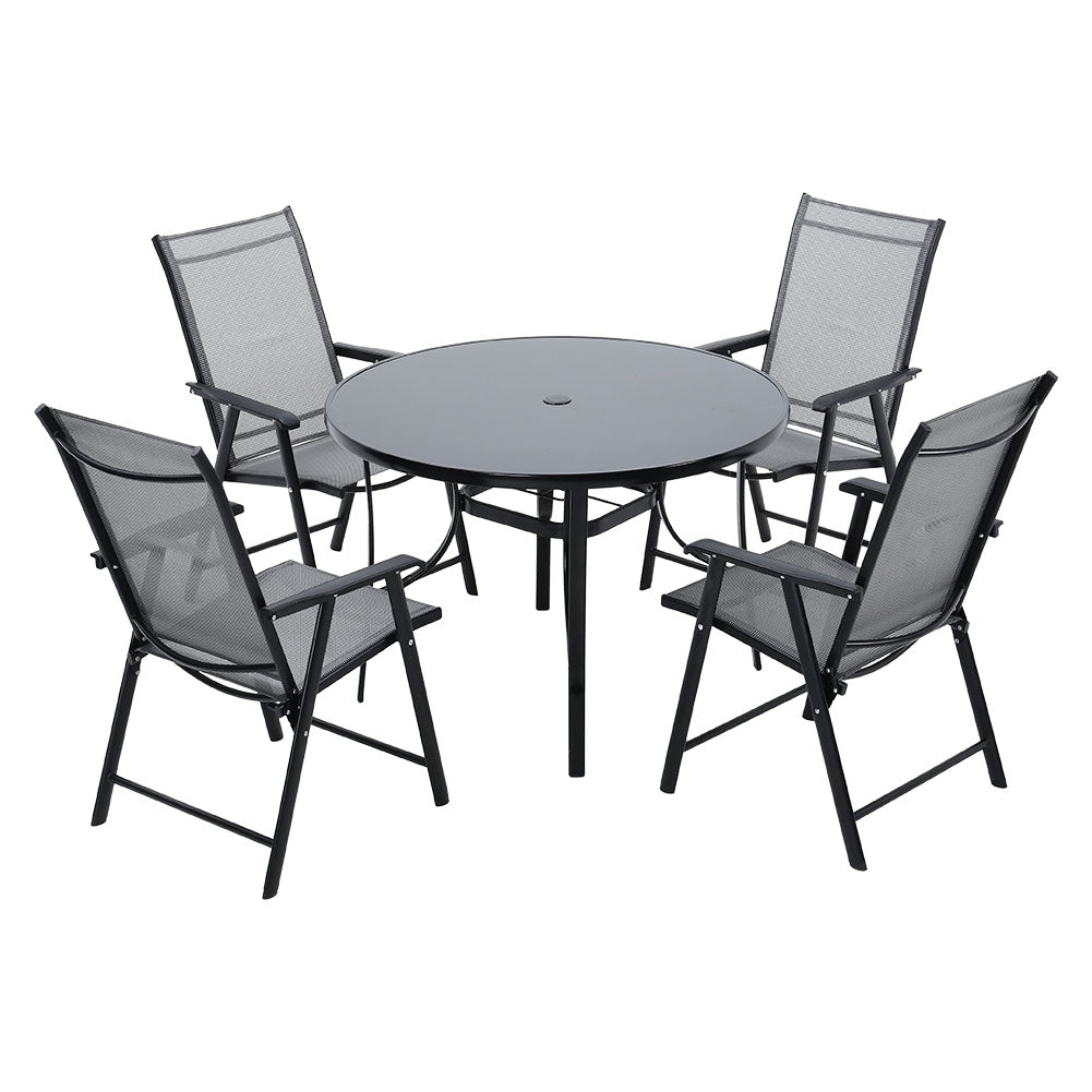 5 Pieces Garden Dining Set Outdoor Tempered Glass Garden Table With Foldable Chairs