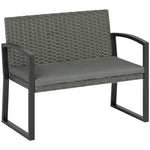 2 Seater Rattan Garden Bench With Cushion, Steel Frame | Dark Gray