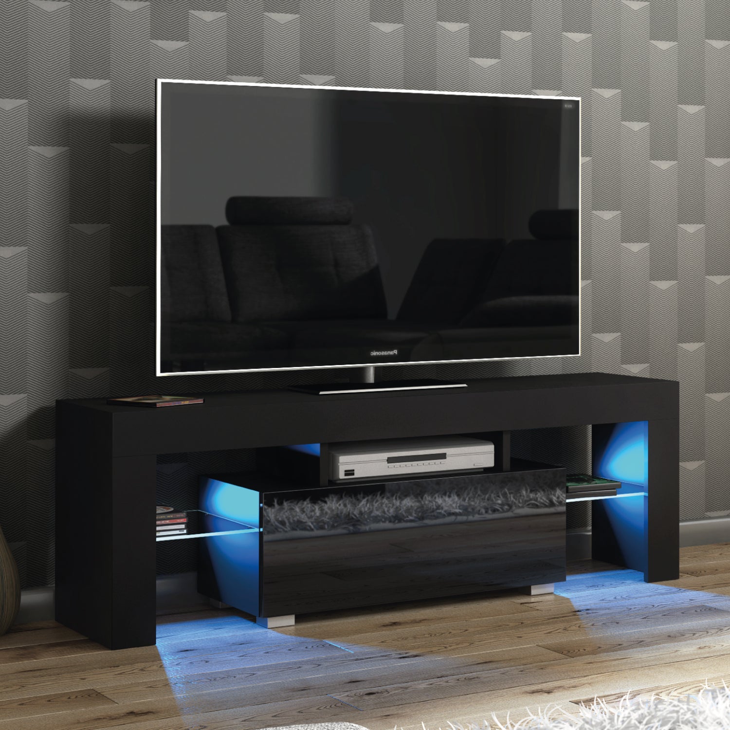 Floe Tv Unit 130cm With Led Lights | Black