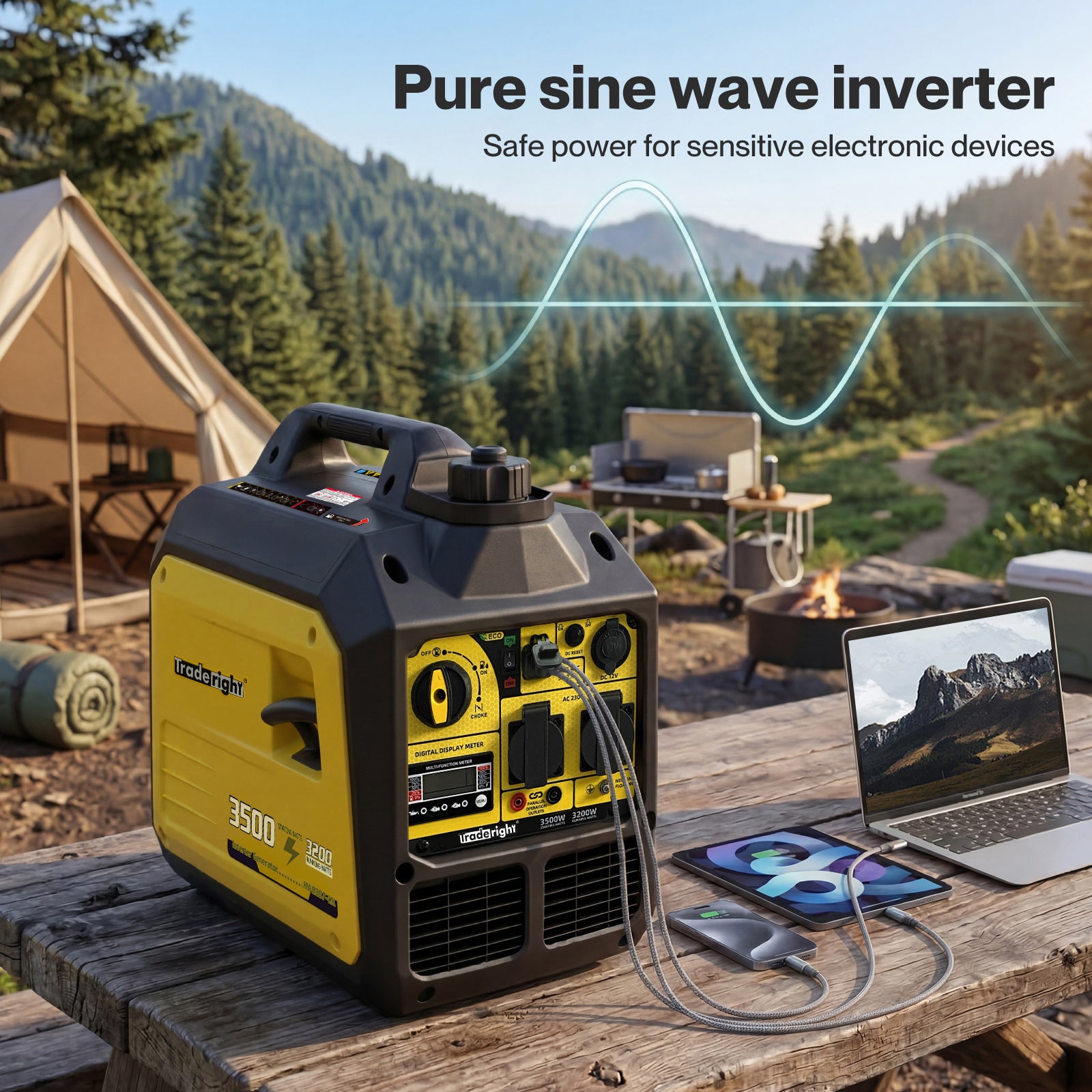 Inverter Generator 3500w Portable Petrol Quiet Backup Power Pure Sine | Yellow