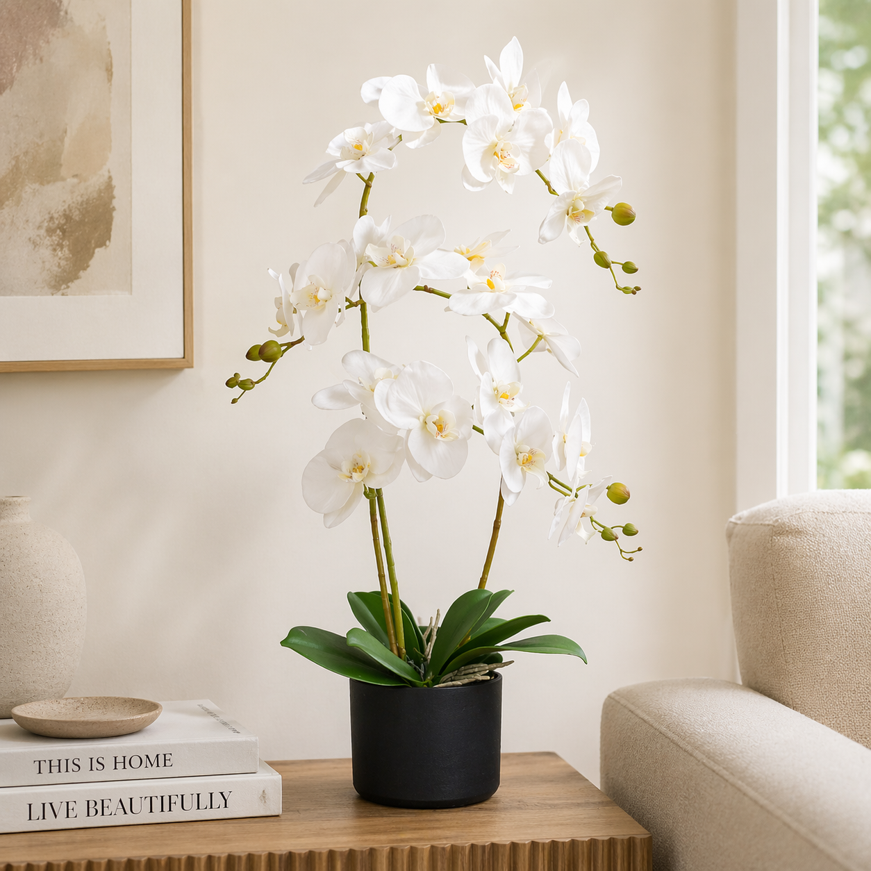 65cm  Design Uk Realistic Artificial Orchid Flower Display In Pot