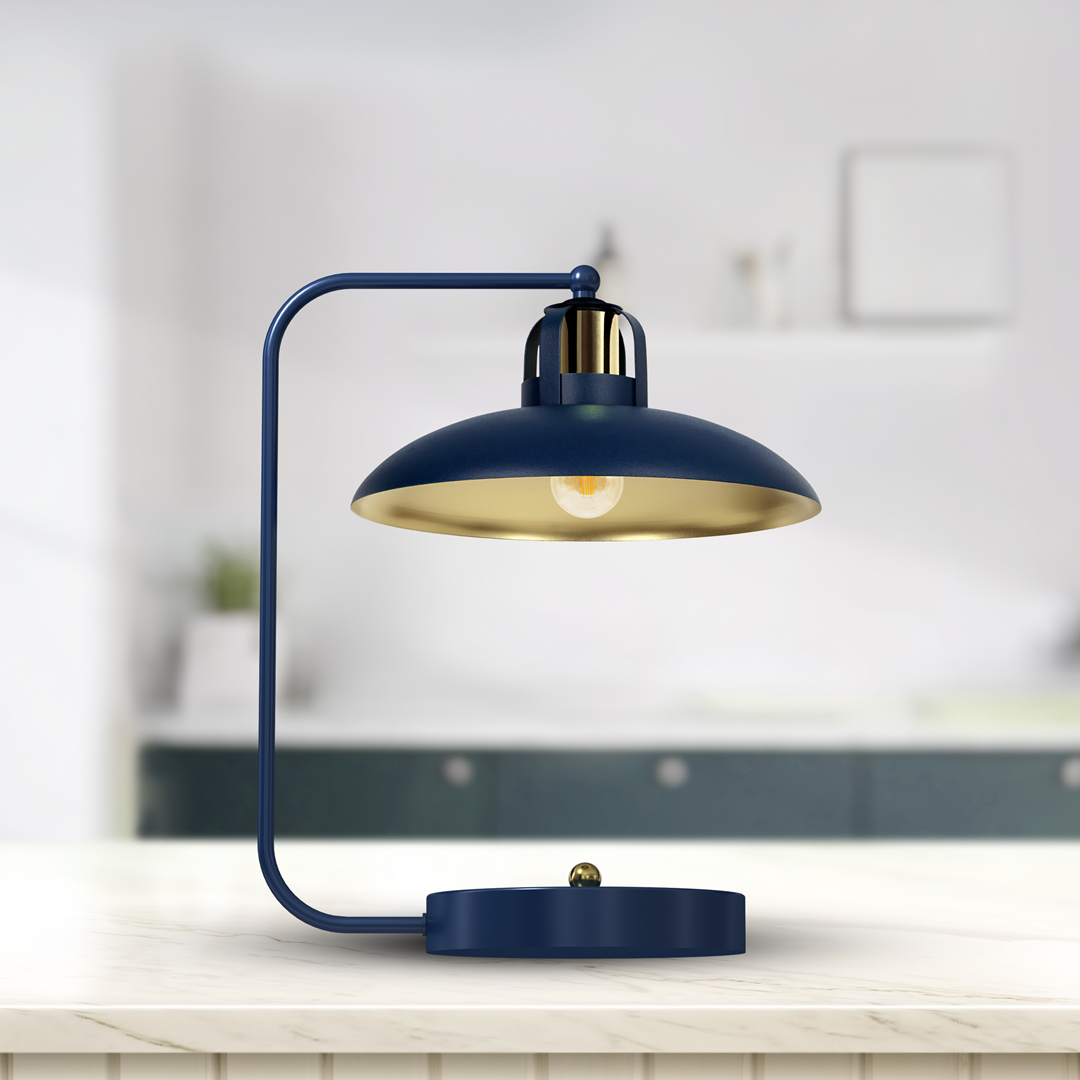 Felix Hand Made Designer Table Lamp Rugged Industrial With A Luxurious Twist | Navy Blue